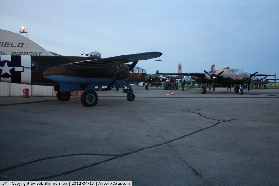 Grimes Field Airport (I74) - B-25's starting up at dawn for the flight to Dayton.