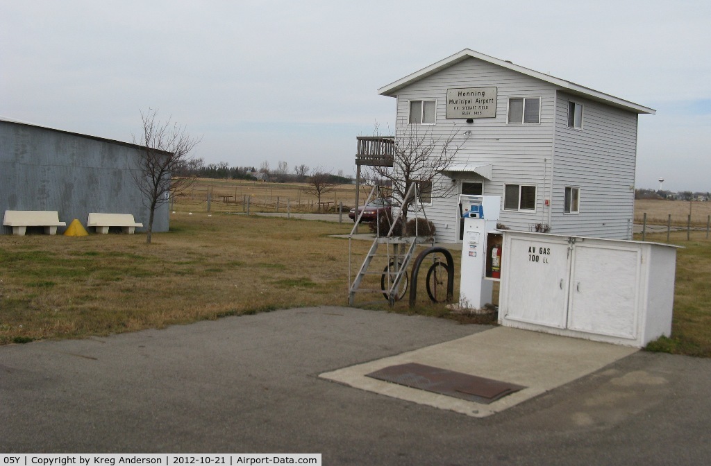 Henning Municipal Airport (05Y) - Fuel pump and AD building at Henning Municipal Airport in Henning, MN.