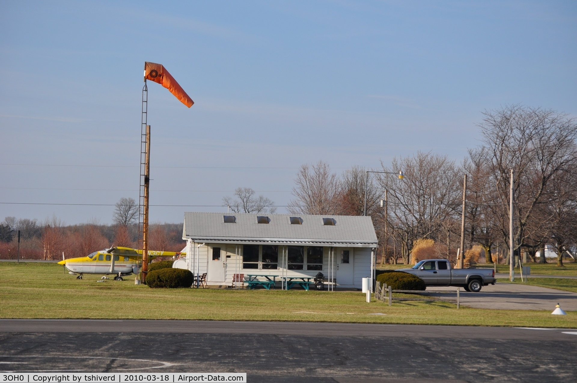 Andy Barnhart Memorial Airport (3OH0) - The Clubhouse and windsock at Andy Barnhart Memorial Airport, New Carlisle, OH USA