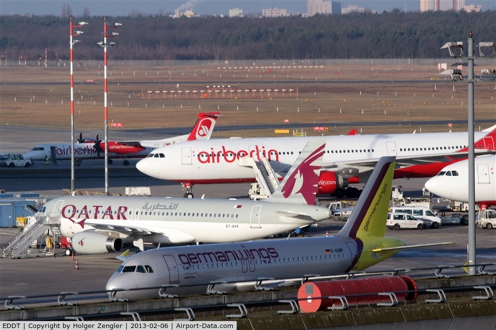 Tegel International Airport (closing in 2011), Berlin Germany (EDDT) - View from staircase in Terminal A over visitor´s terrace to apron next to fuel depot....