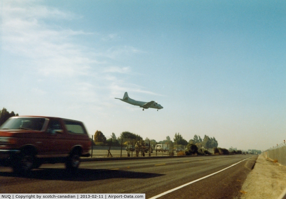 Moffett Federal Afld Airport (NUQ) - Lockheed P-3 Orion on Final Approach to NAS Moffett Field, Mountain View, CA - July 1989