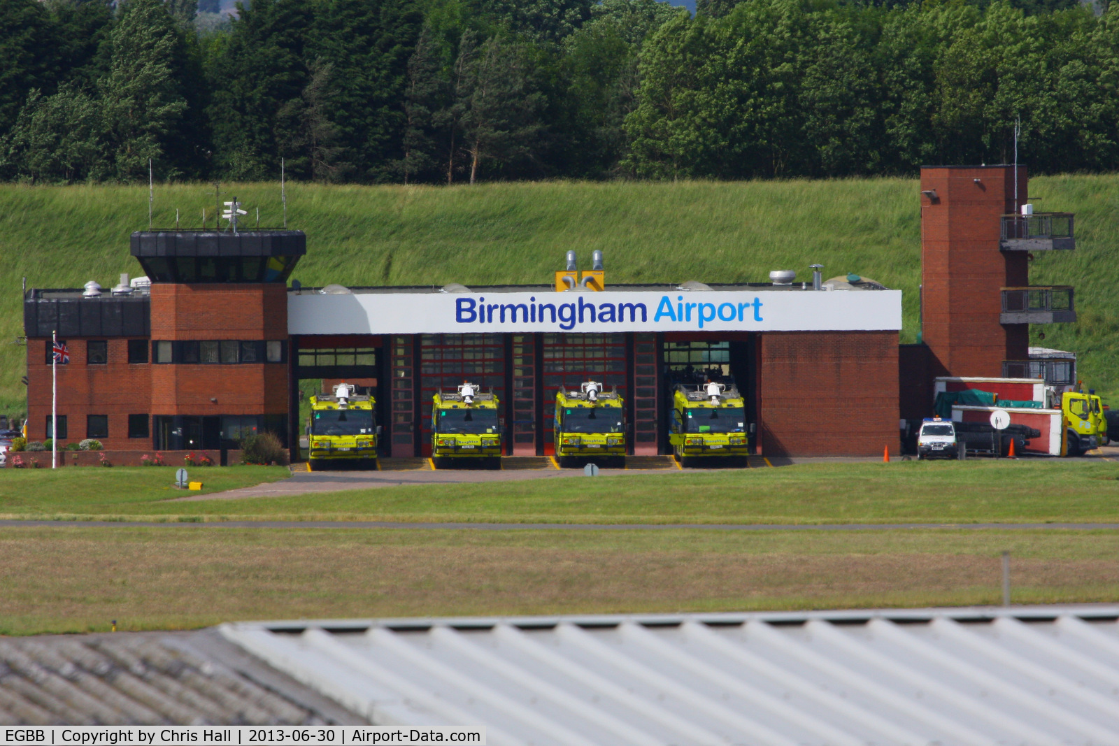 Birmingham International Airport, Birmingham, England United Kingdom (EGBB) - new sign on the Birmingham fire station