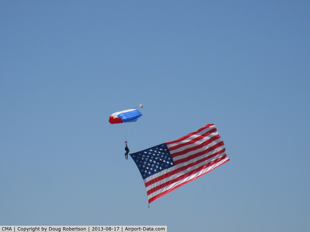 Camarillo Airport (CMA) - Parachute Jumper opening Wings Over Camarillo Airshow 2013 with OLD GLORY