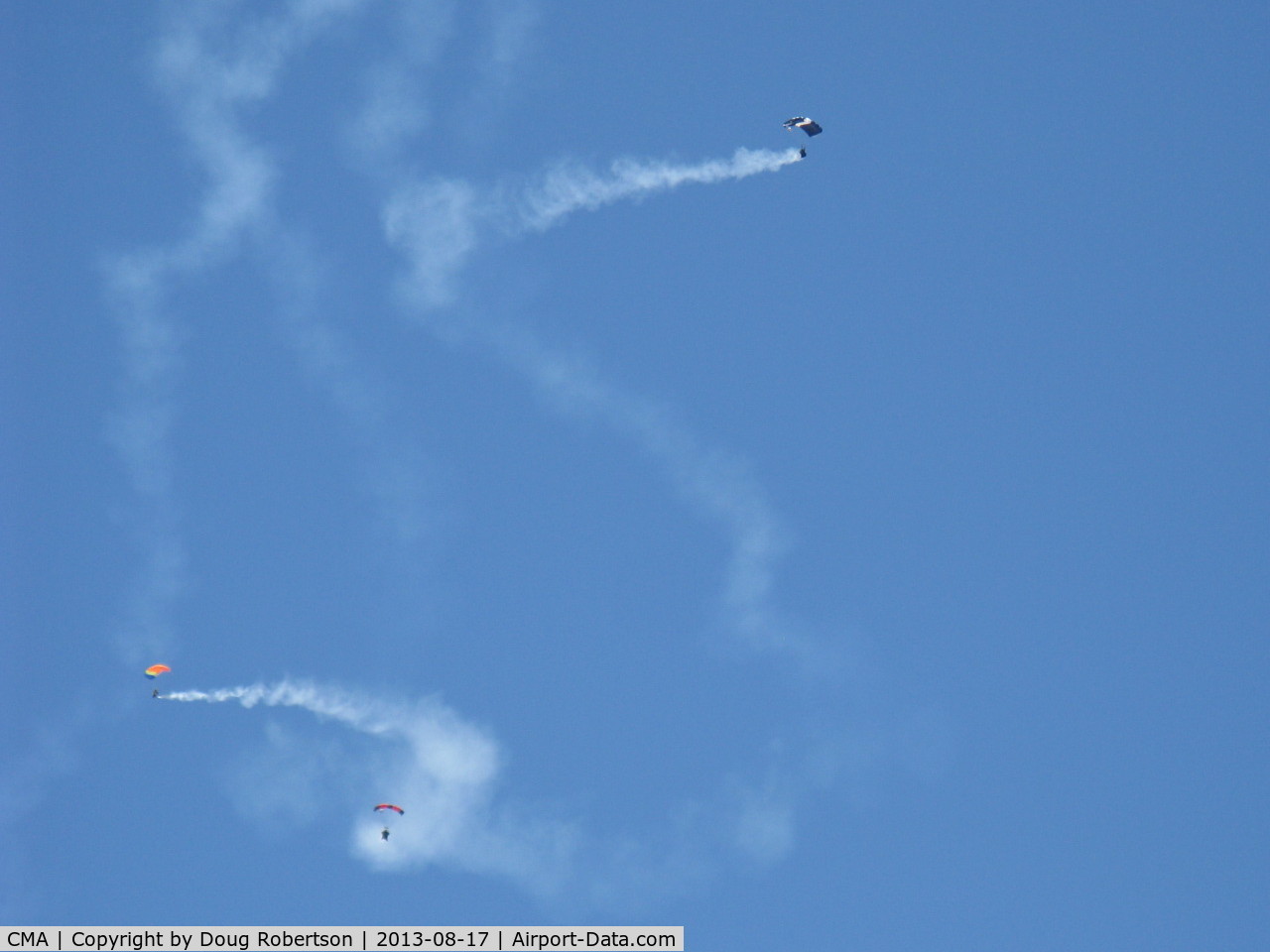 Camarillo Airport (CMA) - Three parachutists doing stunts with smoke opening the Wings Over Camarillo Airshow 2013.