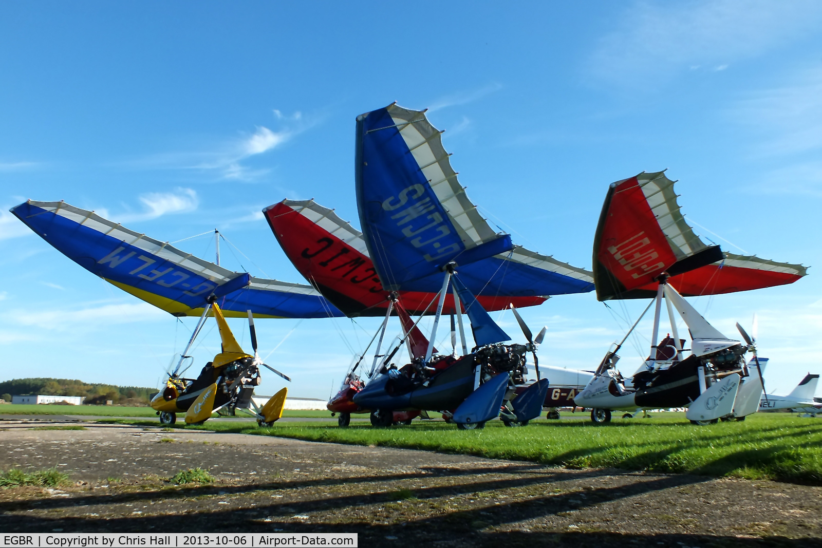EGBR Airport - four flexwing microlites from Barton at Breighton's Pre Hibernation Fly-in, 2013