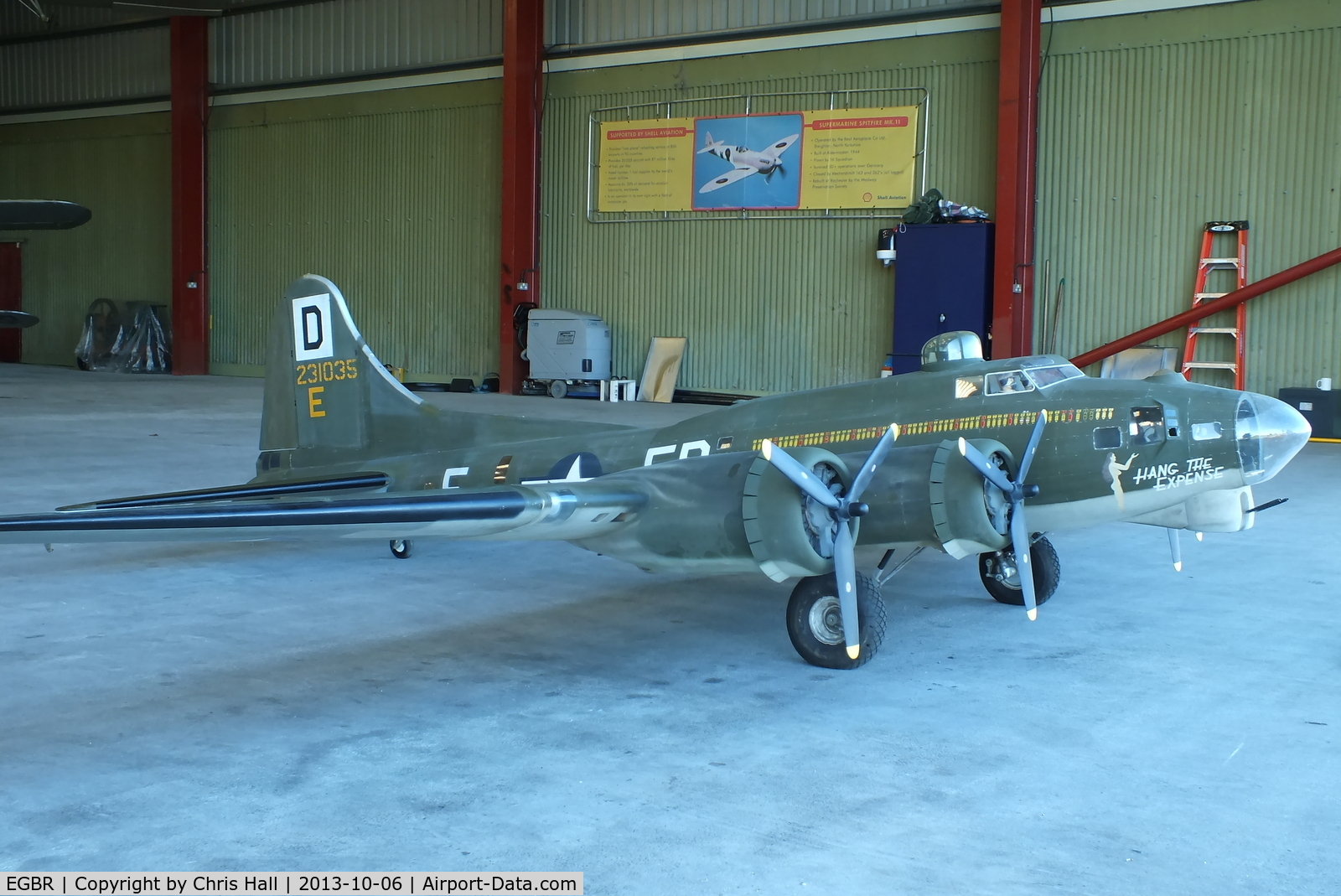 EGBR Airport - large scale model of a B-17 in the hangar at Breighton's Pre Hibernation Fly-in, 2013