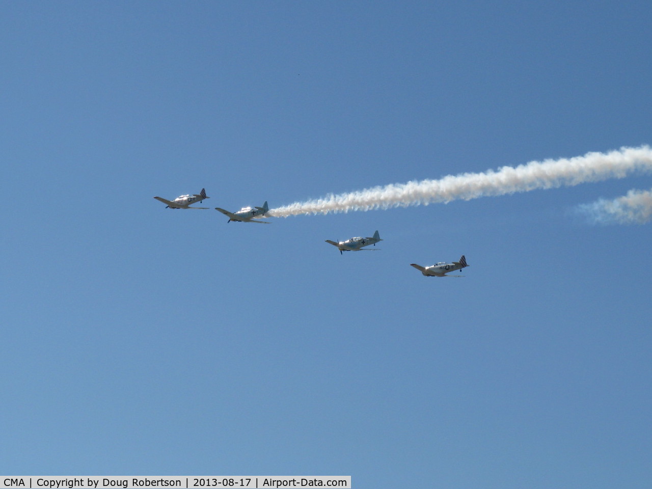 Camarillo Airport (CMA) - Condor Squadron fast echelon pass over Rwy 26 with smoke