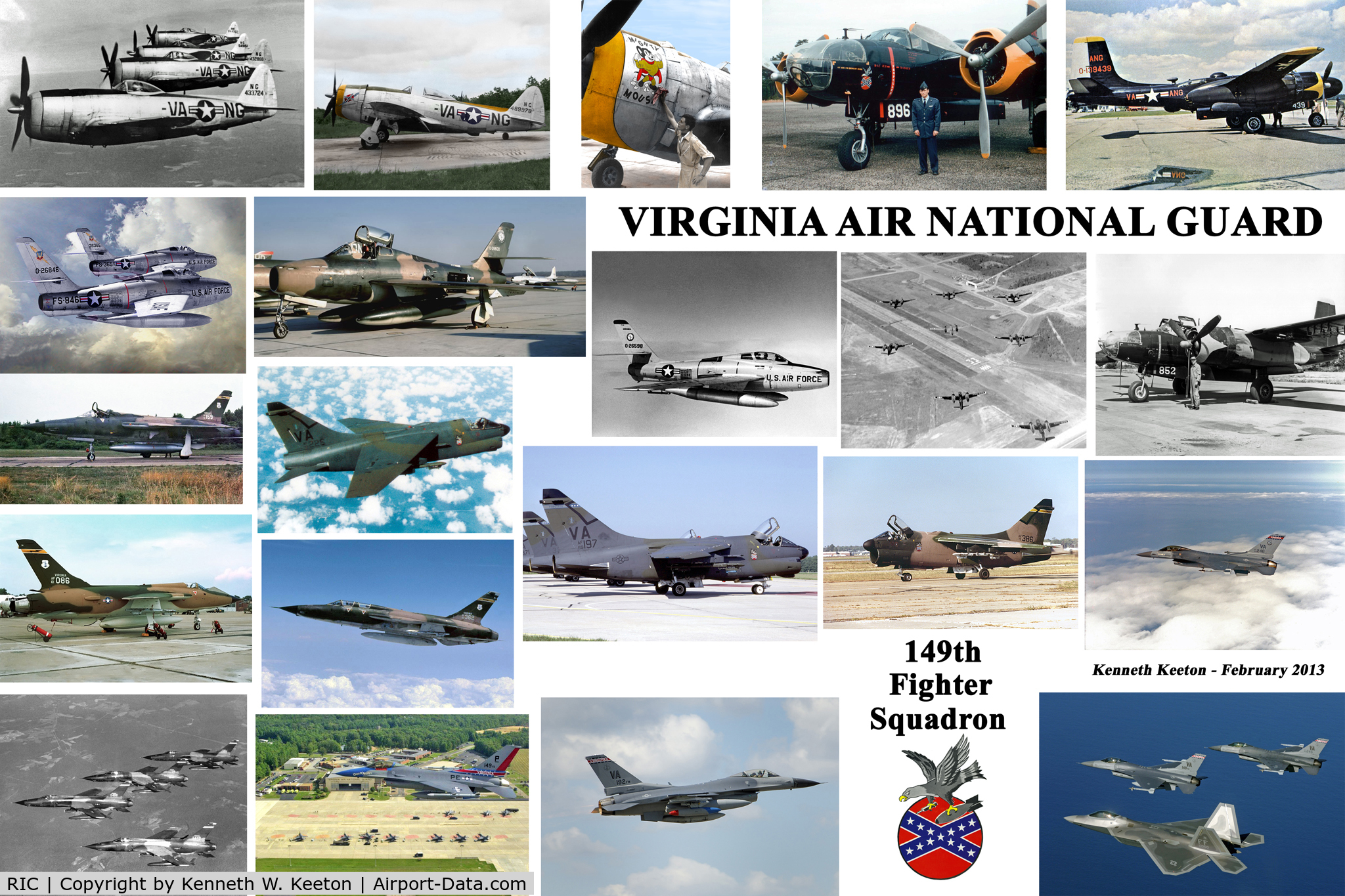 Richmond International Airport (RIC) - RIC, Richmond International Airport, Byrd Field, Richmond, Virginia.
The Virginia Air National Guard, 149th Fighter Squadron, was based at RIC (Byrd Field) for 60 years. 1947-2007.
This collage shows the VA-ANG through the years.  Have permission to use