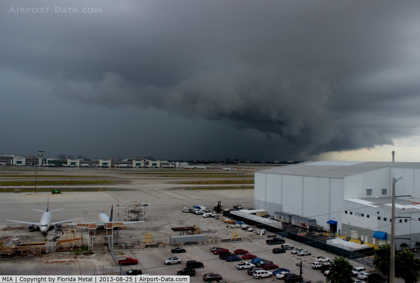 Miami International Airport (MIA) - Looking southwest over MIA, strong storm rolls in off of the ocean over Coral Gables, Westchester and Fountainebleau before hitting MIA