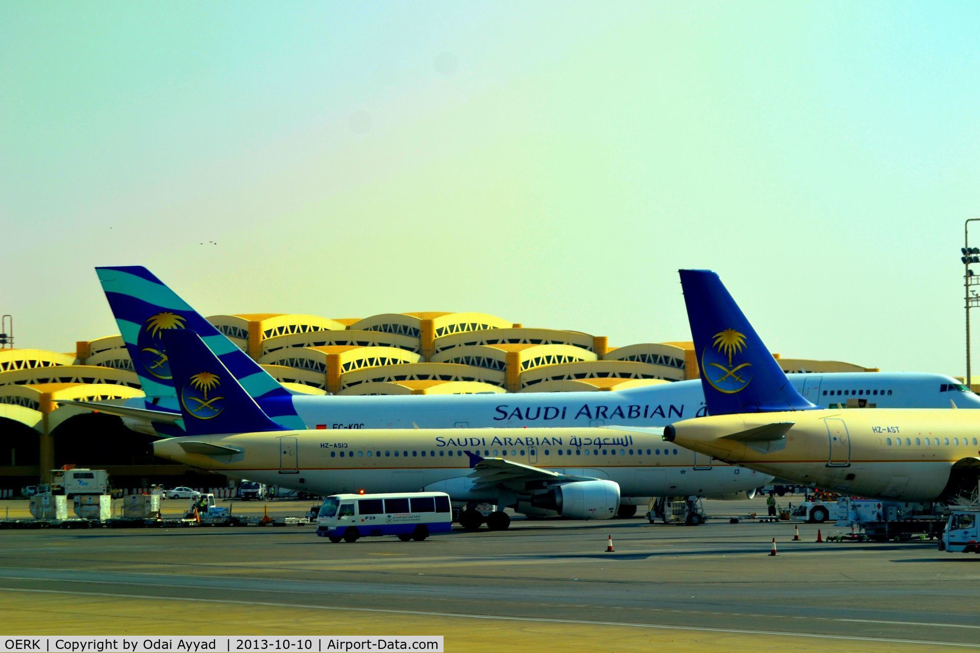 King Khalid International Airport, Riyadh Saudi Arabia (OERK) - Two airbus's and one B747 at Riyadh airport 
