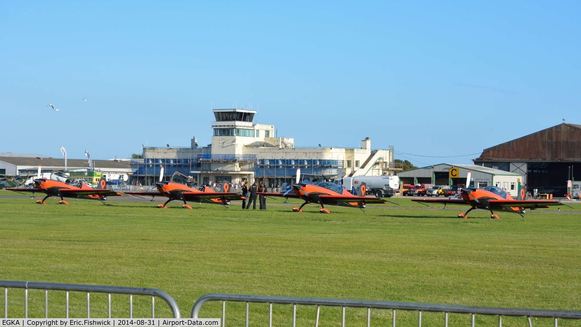 Shoreham Airport, Shoreham United Kingdom (EGKA) - The Blades Aerobatic Team relaxing in the evening sunshine after an exhilarating display at the superb 25th Anniversary RAFA Shoreham Airshow.