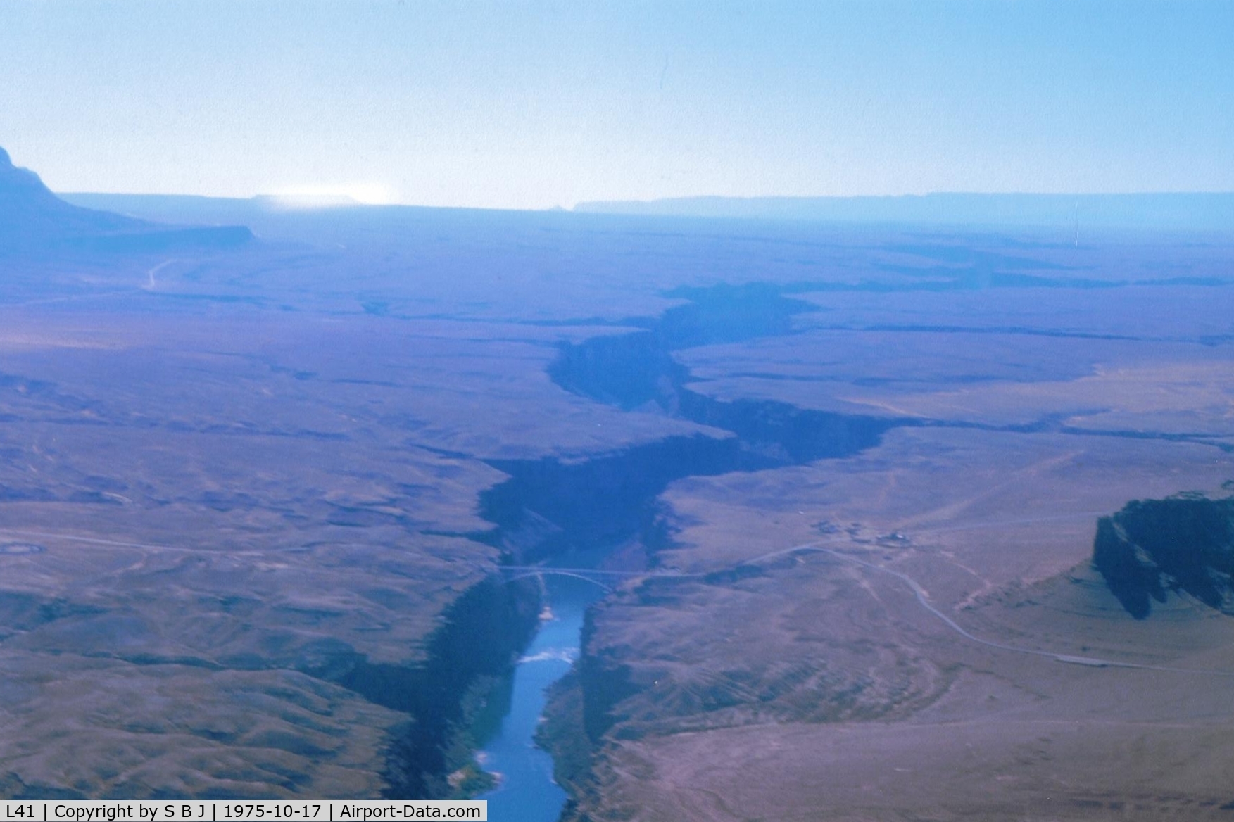 Marble Canyon Airport (L41) - Picture of Marble Canyon on a 1975 flight to the Grand Canyon.L41 was still a dirt runway then.View is to the SW and to the Grand Canyon.