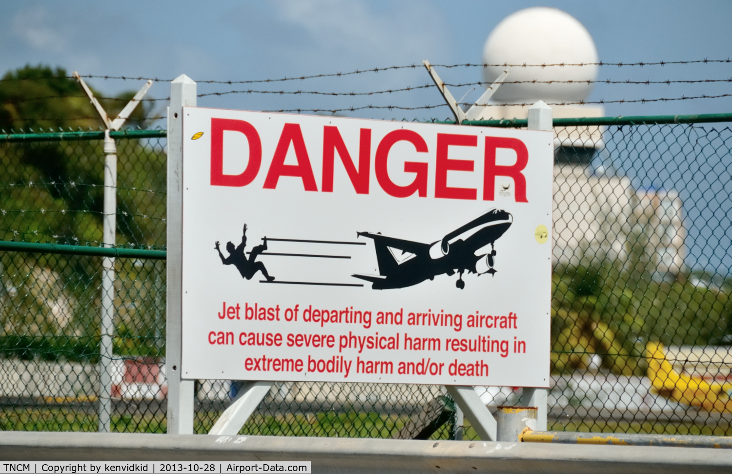 Princess Juliana International Airport, Philipsburg, Sint Maarten Netherlands Antilles (TNCM) - Warning sign especially poignant when MD-80 aircraft is departing.