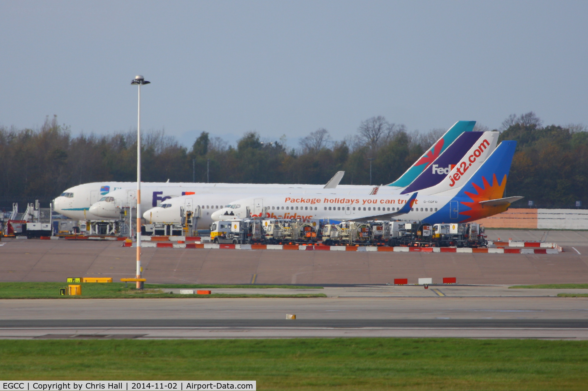 Manchester Airport, Manchester, England United Kingdom (EGCC) - Boeings parked on the remote stands at Manchester