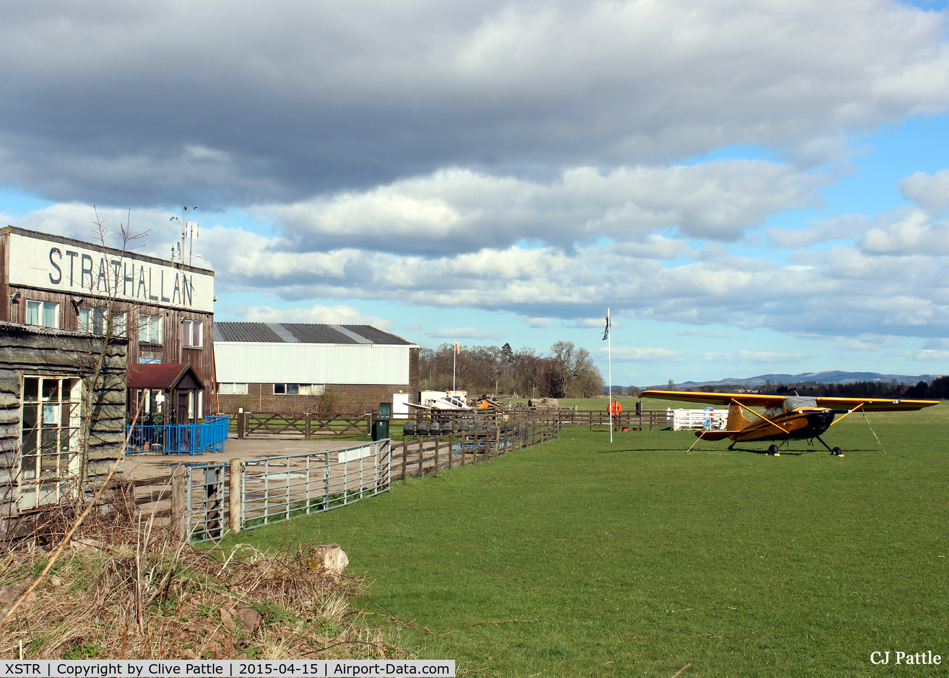 XSTR Airport - Strathallan Airfield, XSTR, near Auchterarder, Perthshire, Scotland - the home of Skydive Scotland. The parked aircraft is C170A N170AZ (see aircraft photos).