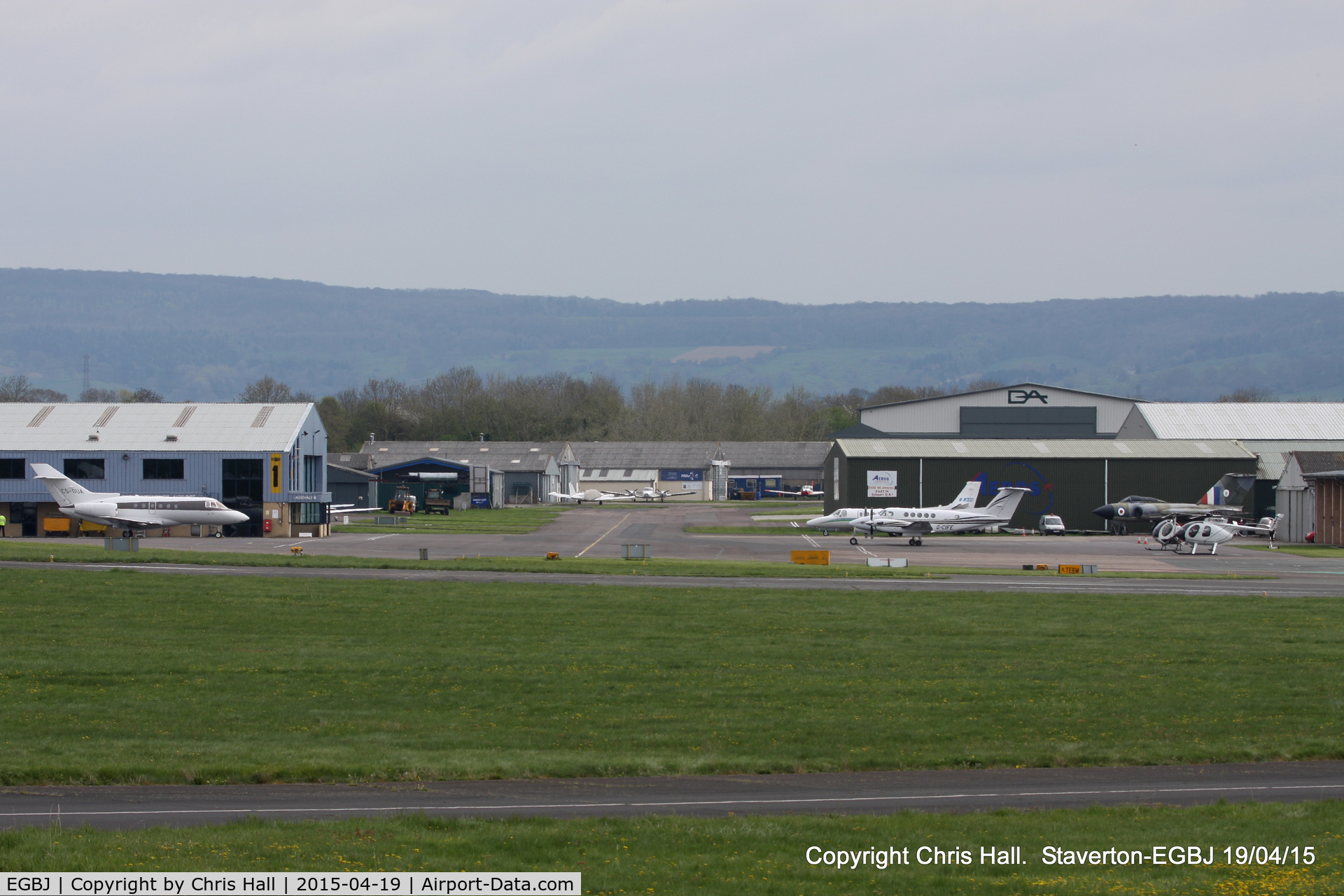 Gloucestershire Airport, Staverton, England United Kingdom (EGBJ) - view across the main apron and hangars at Staverton