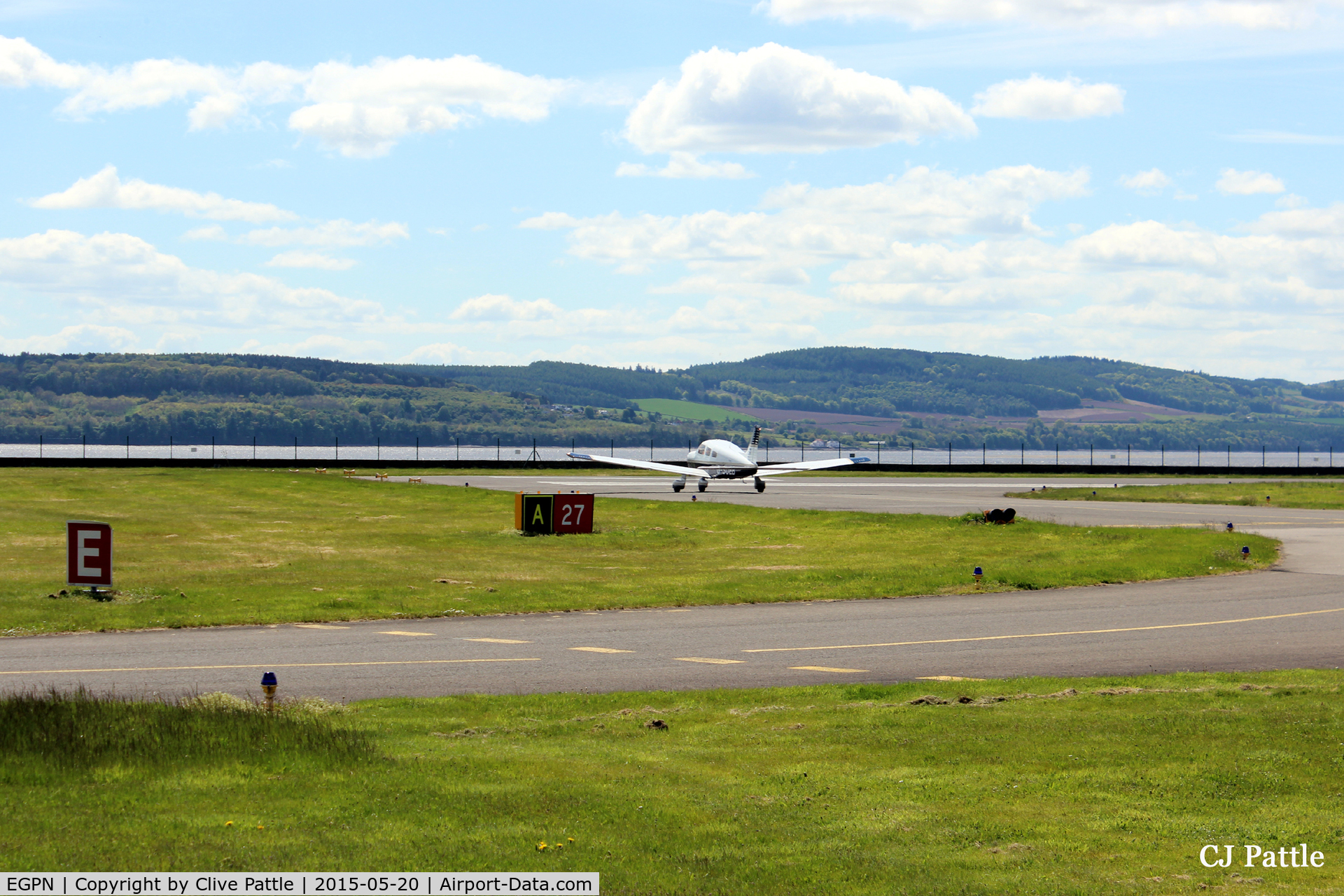 Dundee Airport, Dundee, Scotland United Kingdom (EGPN) - Hold for runway 27 at Dundee Riverside EGPN for departing PA-28 G-SUEB.