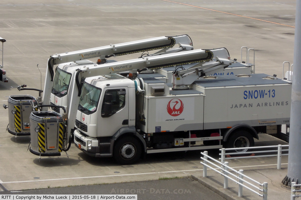 Tokyo International Airport (Haneda), Ota, Tokyo Japan (RJTT) - De-icing trucks parked for the summer