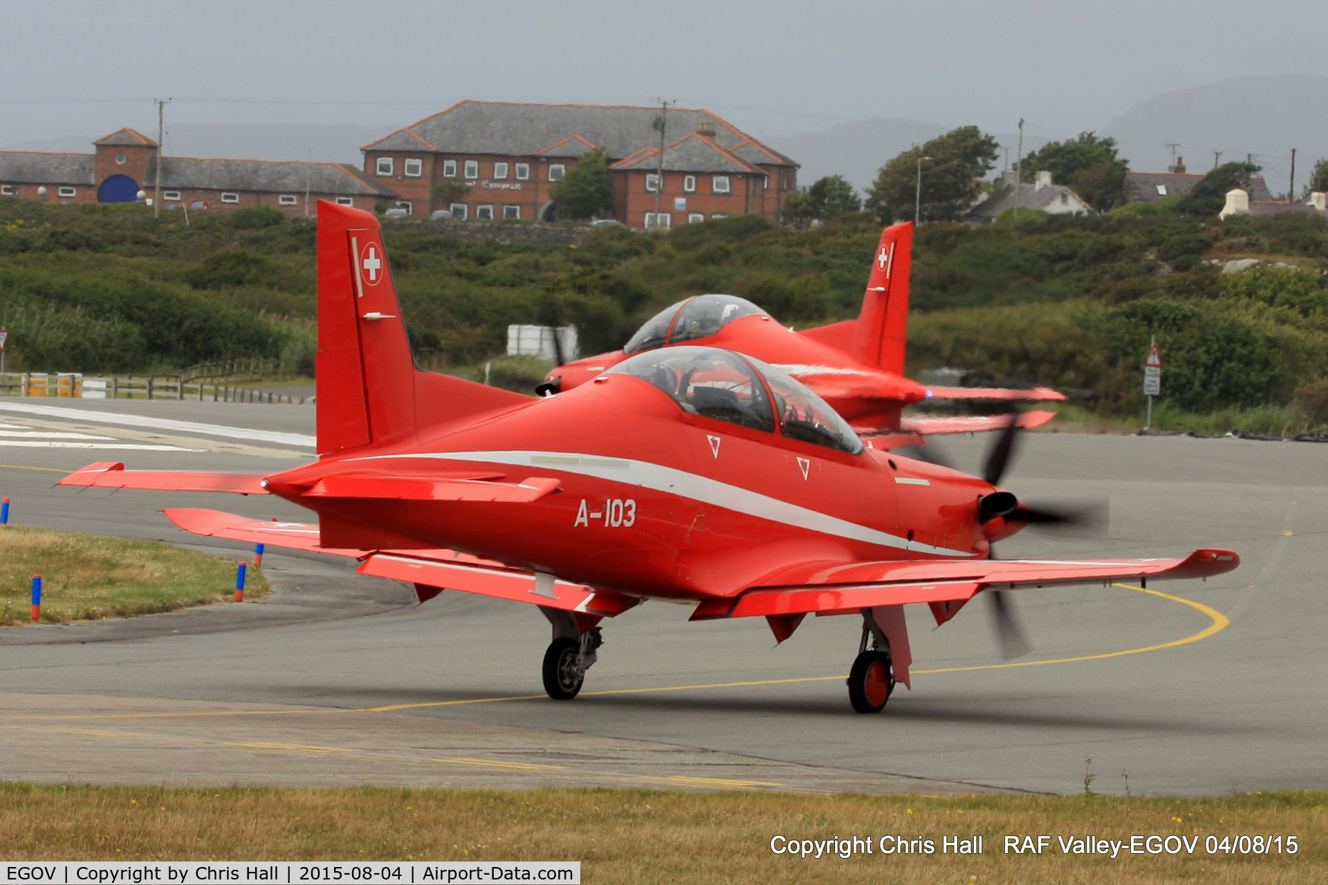 Anglesey Airport (Maes Awyr Môn) or RAF Valley, Anglesey United Kingdom (EGOV) - Swiss Air Force Pilatus PC-21's during a week long exercise at RAF Valley