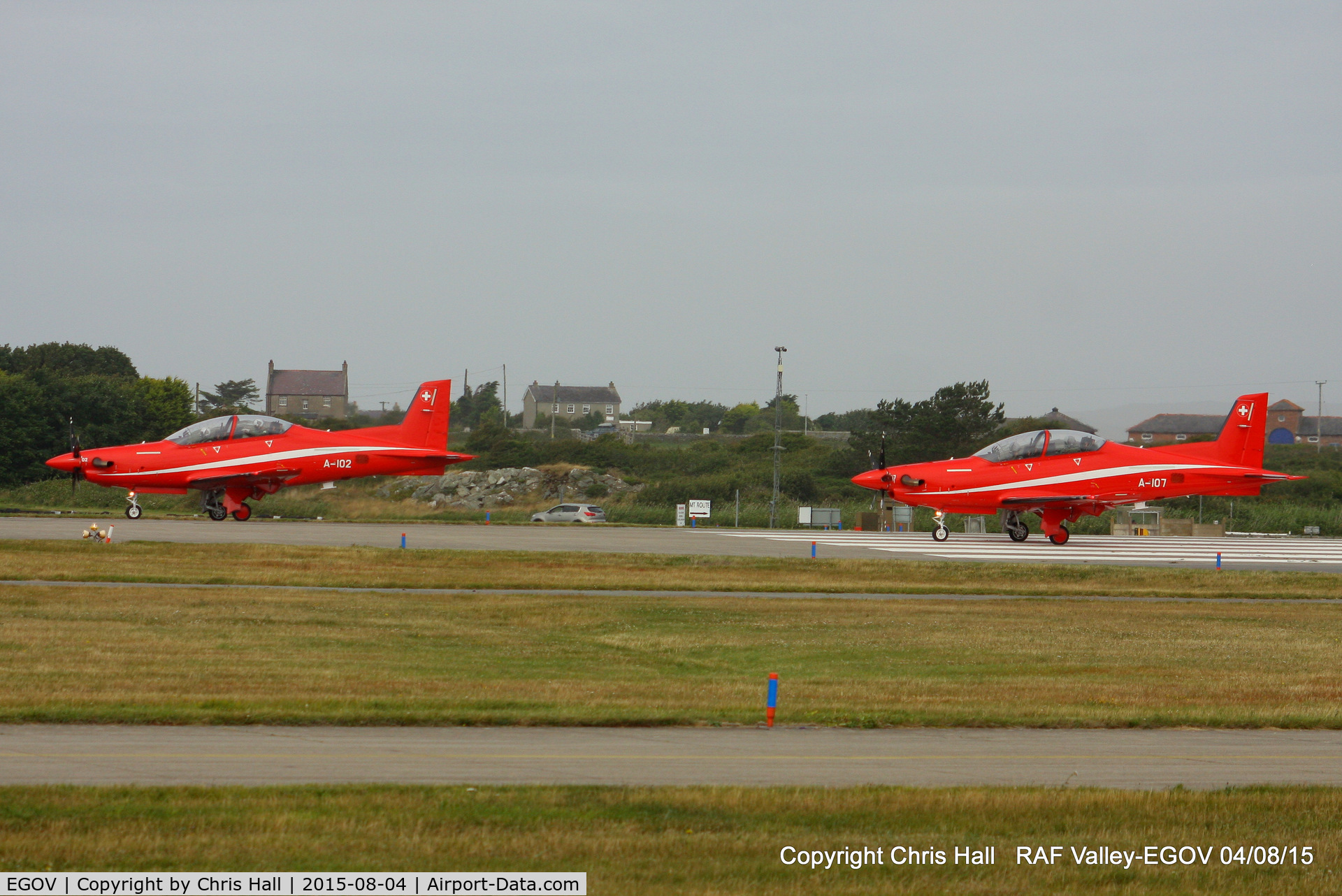 Anglesey Airport (Maes Awyr Môn) or RAF Valley, Anglesey United Kingdom (EGOV) - Swiss Air Force Pilatus PC-21's during a week long exercise at RAF Valley