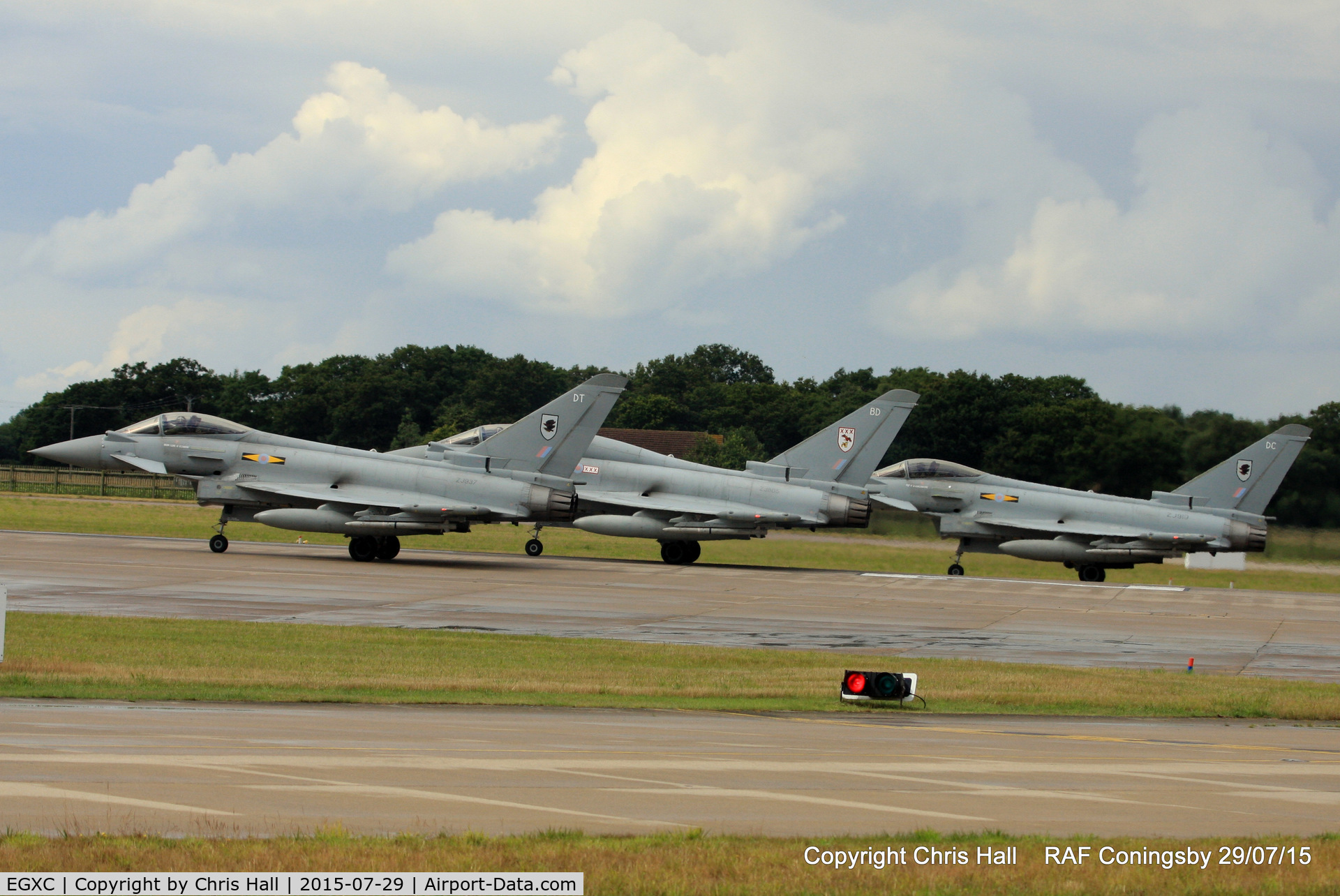 RAF Coningsby Airport, Coningsby, England United Kingdom (EGXC) - ZJ937, ZJ805 and ZJ919 lining up on the runway at RAF Coningsby