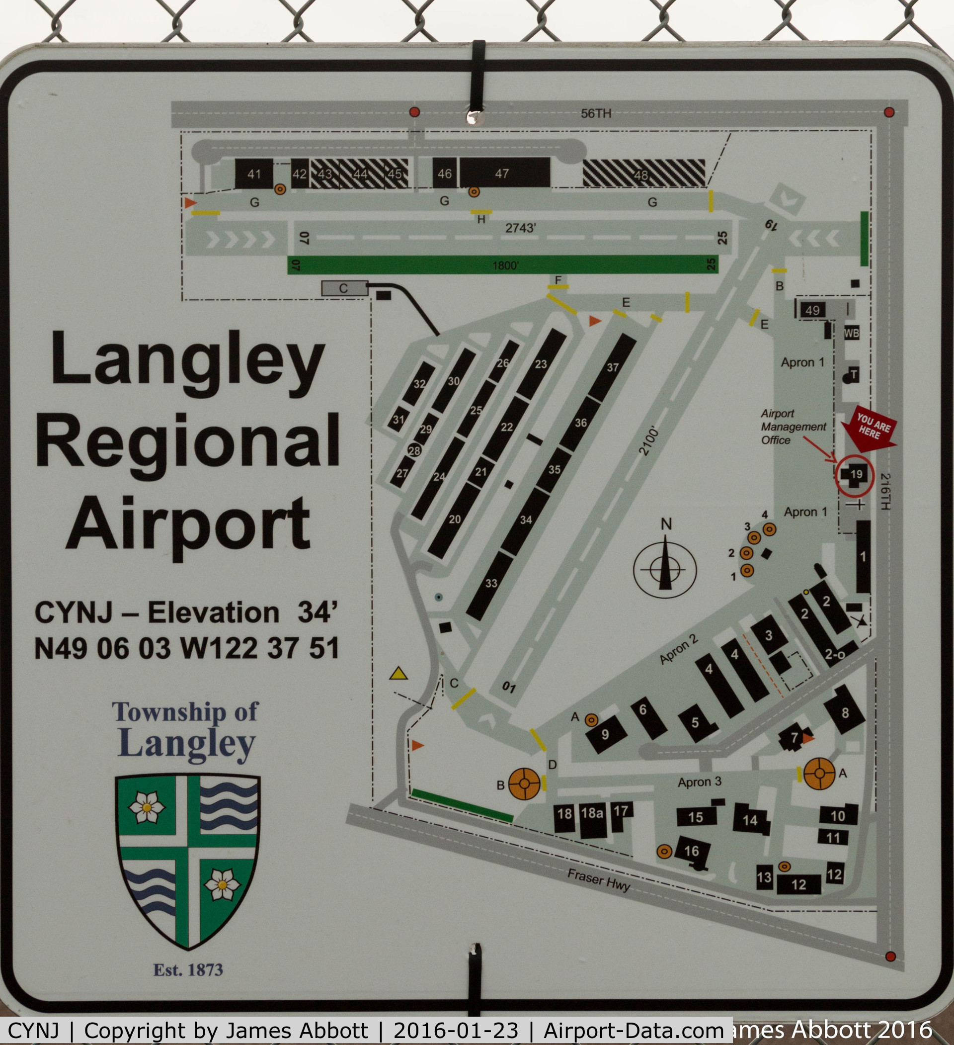 Langley Regional Airport, Langley, BC Canada (CYNJ) - You are here. Map of Langley Regional Airport
