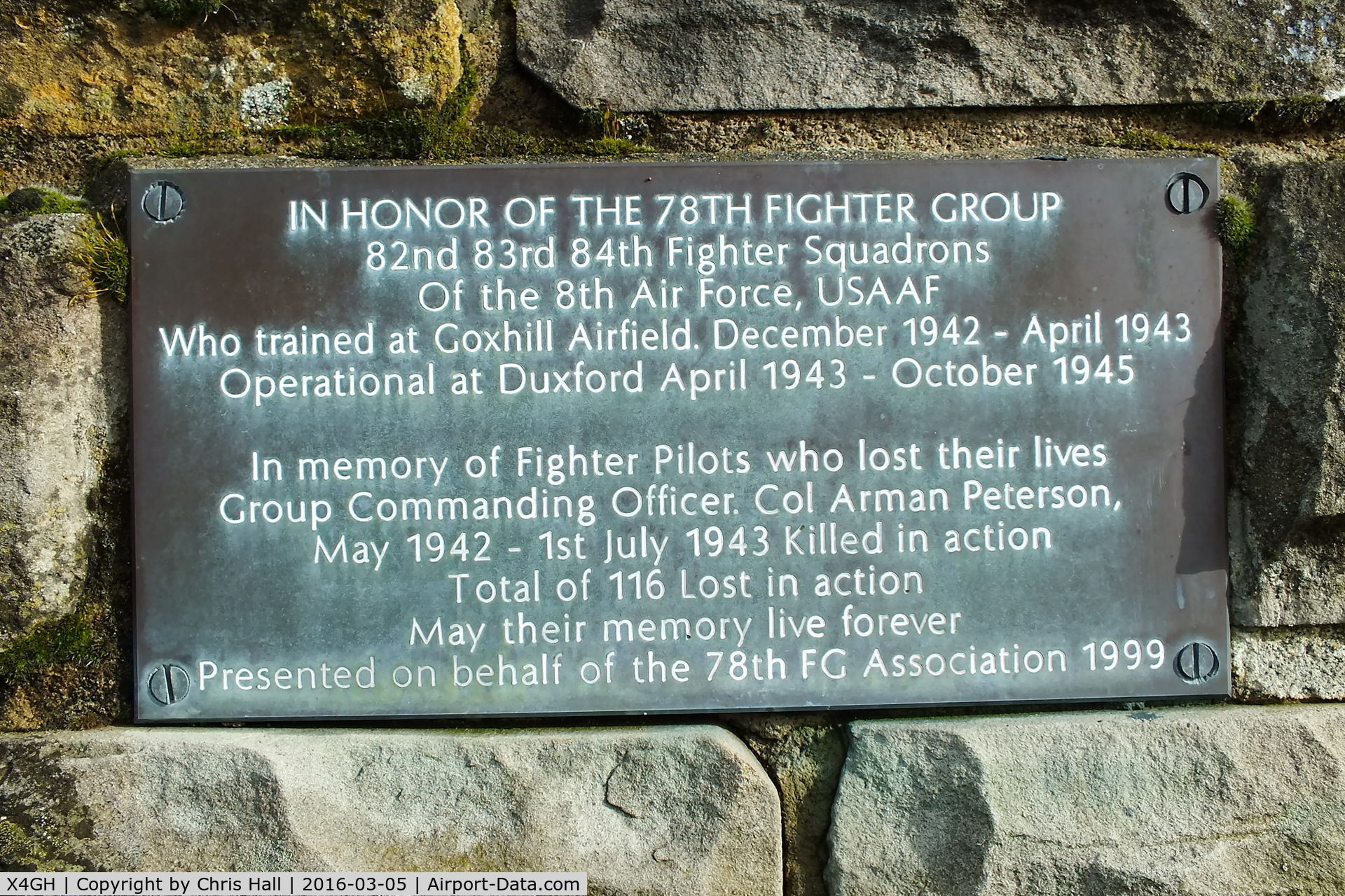 X4GH Airport - plaque on the memorial at the former RAF Goxhill