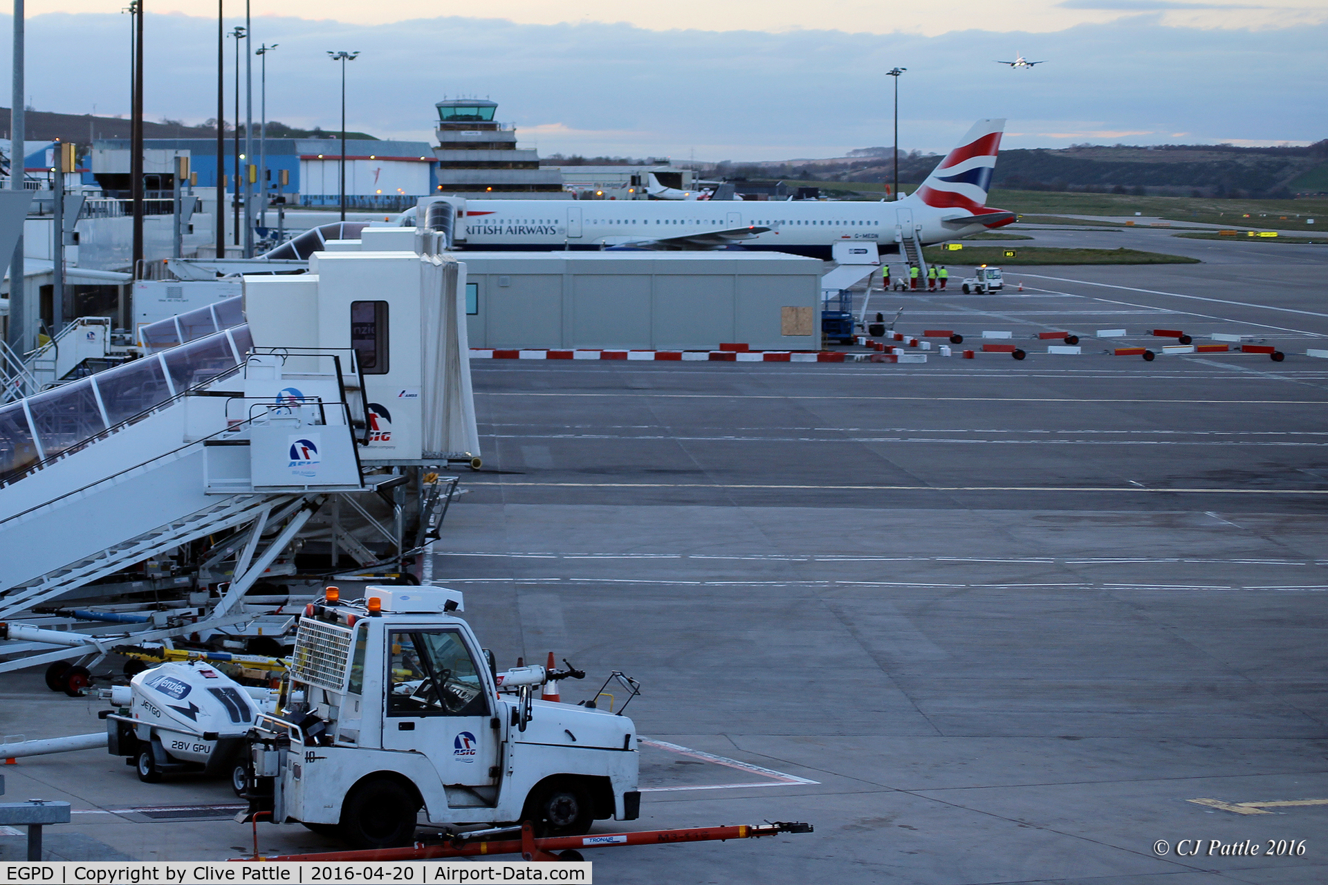 Aberdeen Airport, Aberdeen, Scotland United Kingdom (EGPD) - Main apron evening view at Aberdeen EGPD