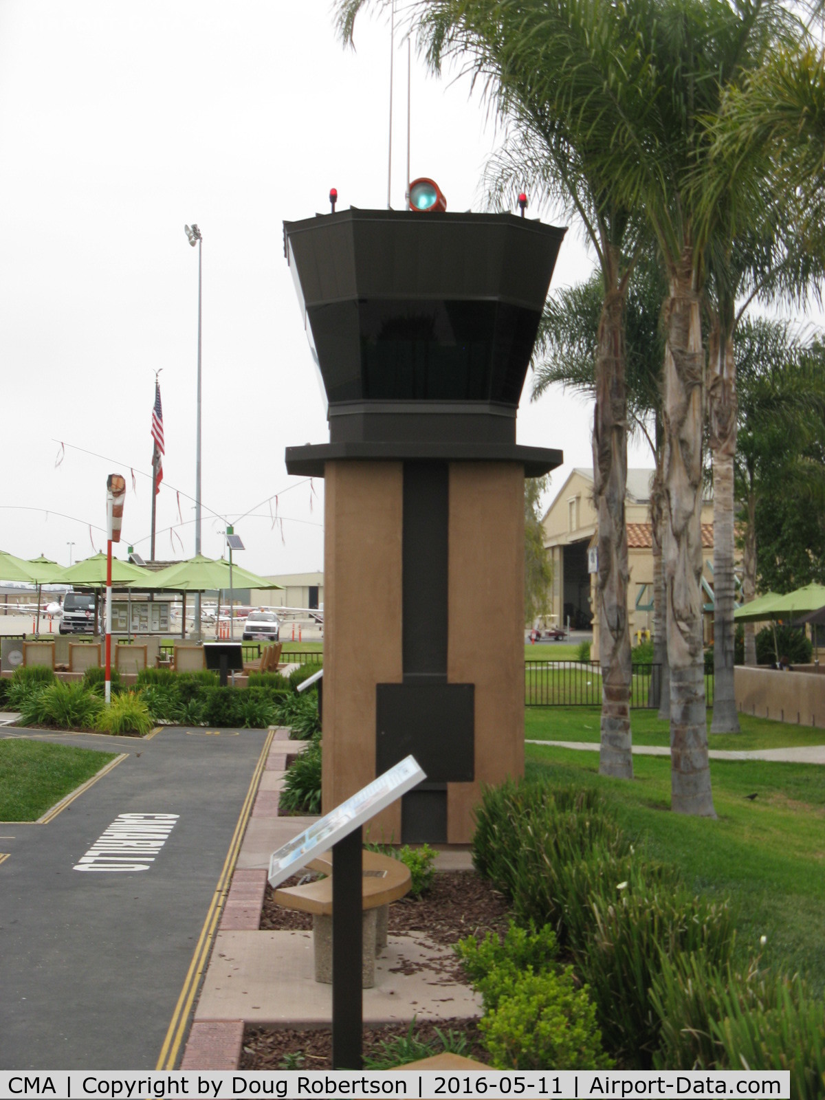 Camarillo Airport (CMA) - Miniature CMA Control Tower with civil rotating beacon (white-green) and real-time audio from Tower ATC and aircraft pilots at CMA Aircraft Public View Park. Listen up here!