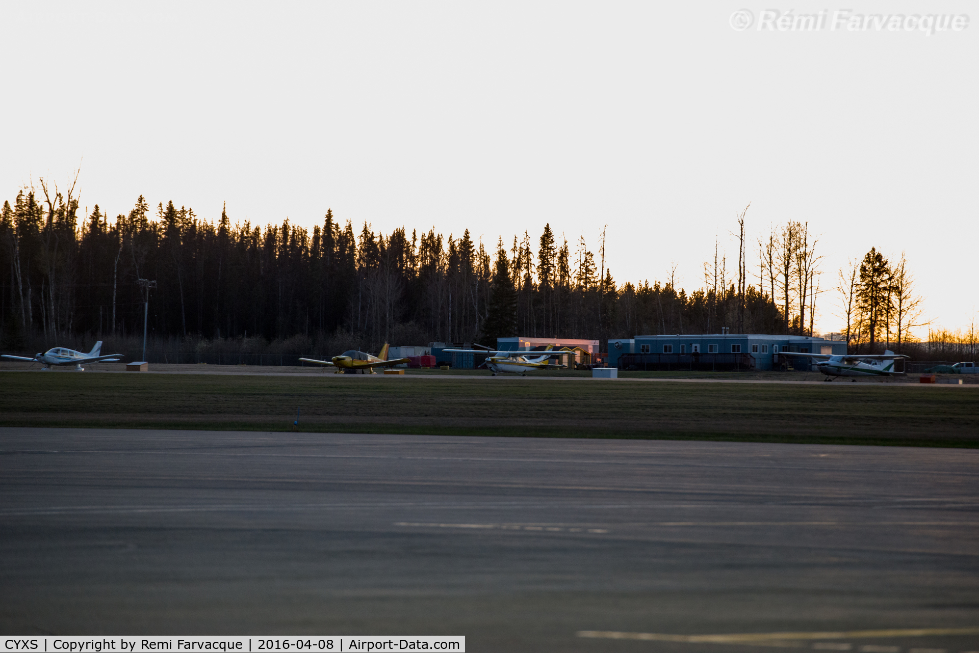 Prince George Airport, Prince George, British Columbia Canada (CYXS) - View of private aeroplanes parked in front of flying club offices.