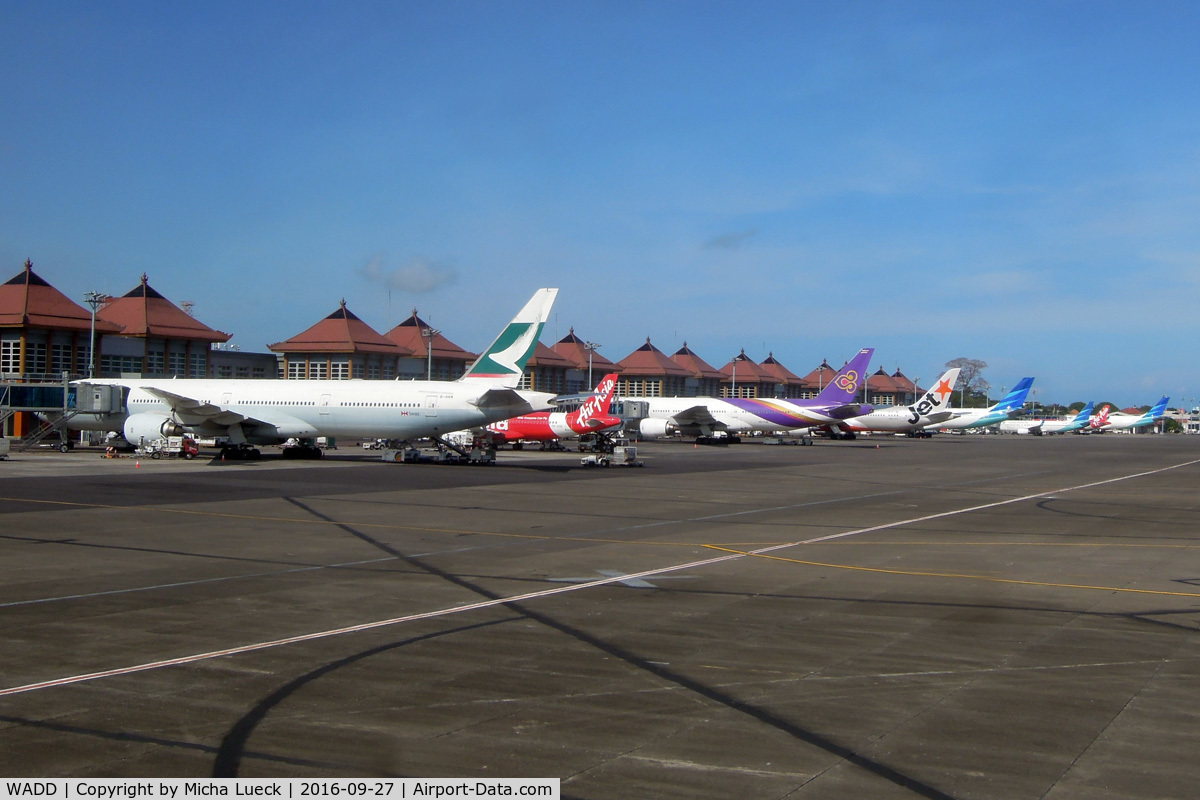 Ngurah Rai Airport (Bali International Airport), Denpasar, Bali (ICAO code also given as WRRR) Indonesia (WADD) - Denpasar has become quite a busy airport: After holding for 30 minutes we finally landed, just to sit on the tarmac for another 30 minutes waiting for a gate to be available. My colleague experienced the same next day...