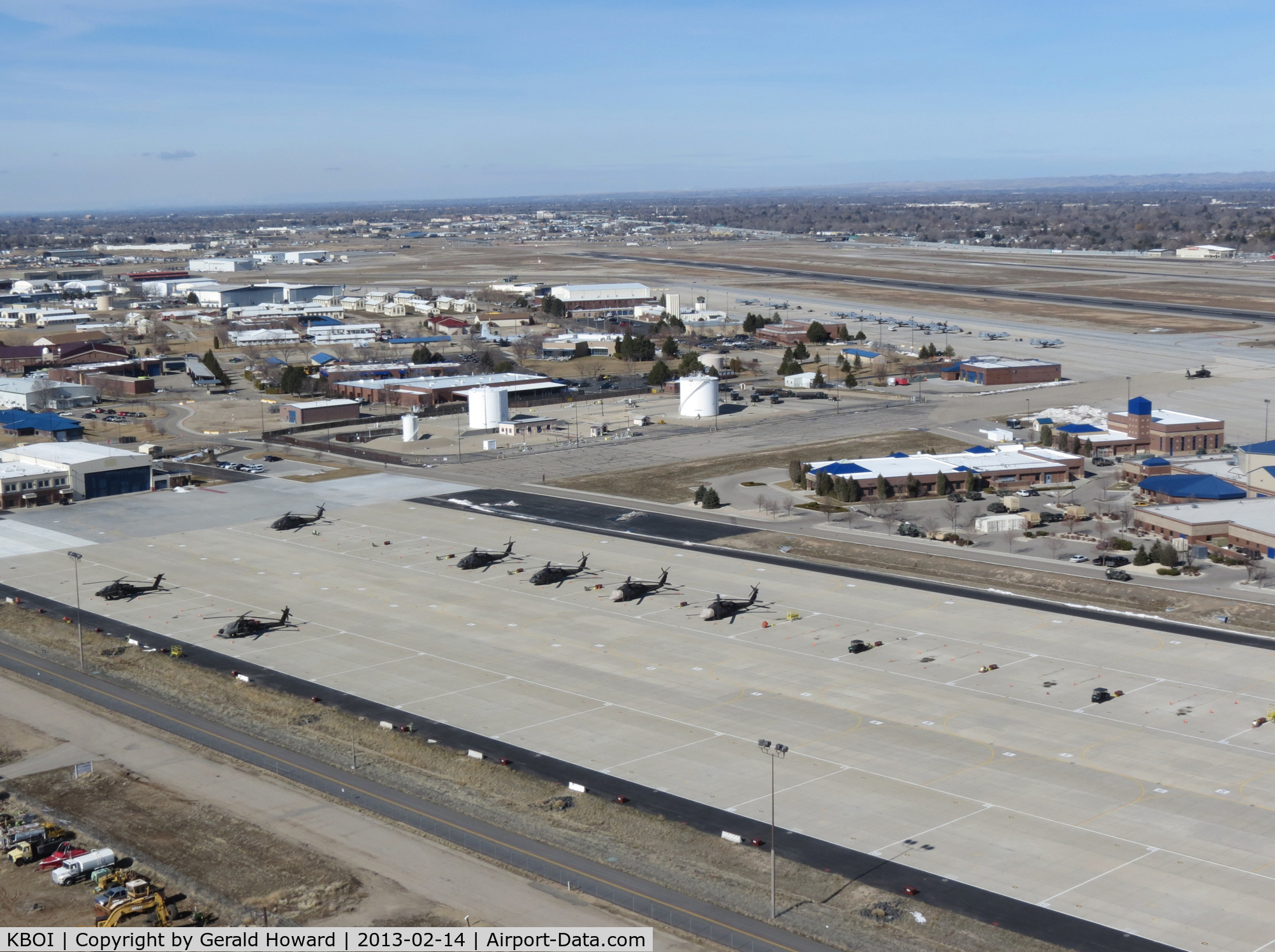 Boise Air Terminal/gowen Fld Airport (BOI) - View from BOI's new control tower over looking the south side of the airport, Idaho Army National Guard Helicopters and 190th Fighter Sq., Idaho Air Guard A10C can be seen.