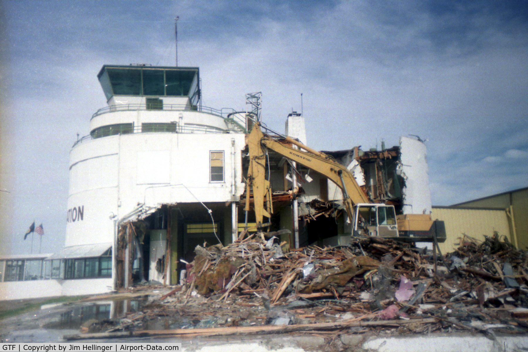 Great Falls International Airport (GTF) - Old GTF Terminal demolition, late 1990's. A restaurant called Victors once stood in the foreground attached to the terminal building. It disappeared in the 80's?