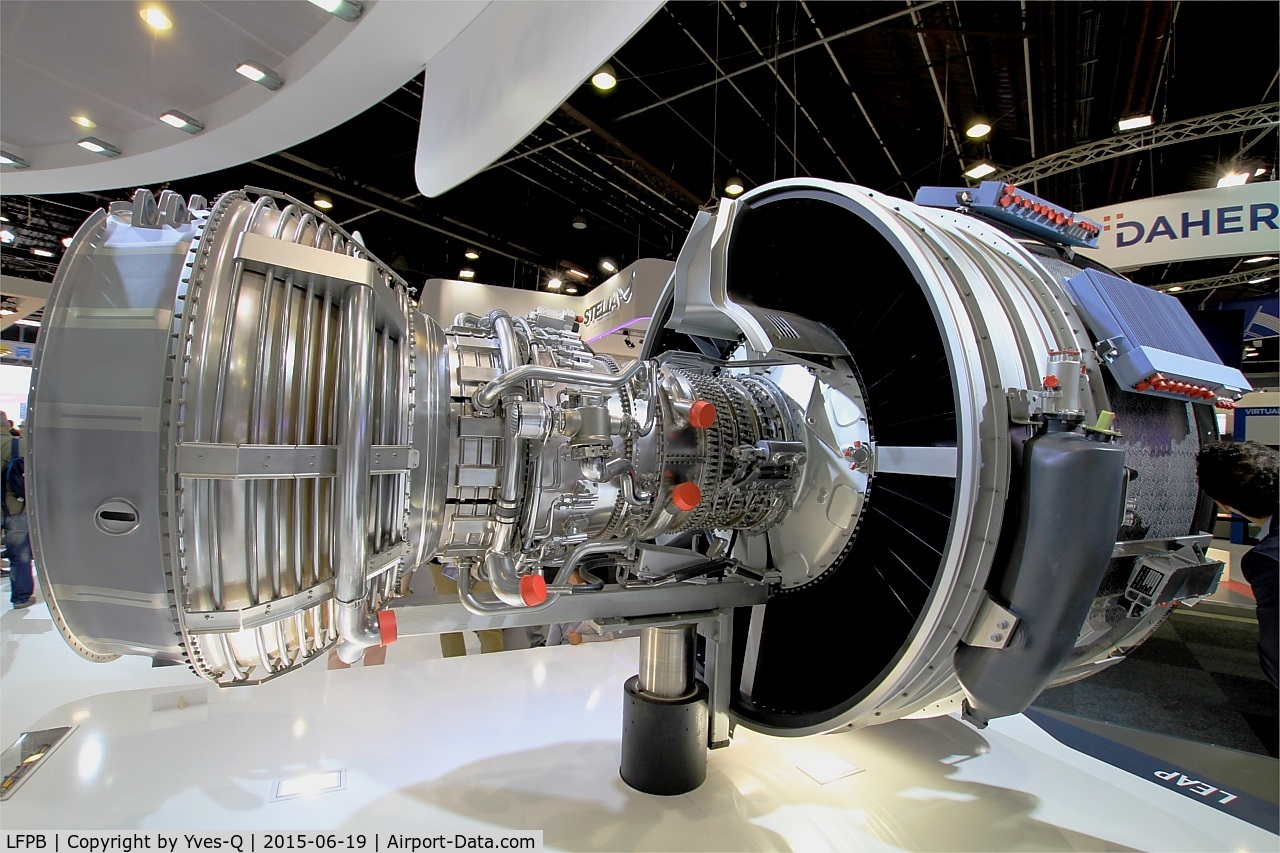 Paris Airport,  France (LFPB) - Leap engine was developed by Safran Aircraft Engines and GE through their joint company, CFM International, to power the next generation of single-aisle commercial jets, Paris-Le Bourget (LFPB) air show 2015