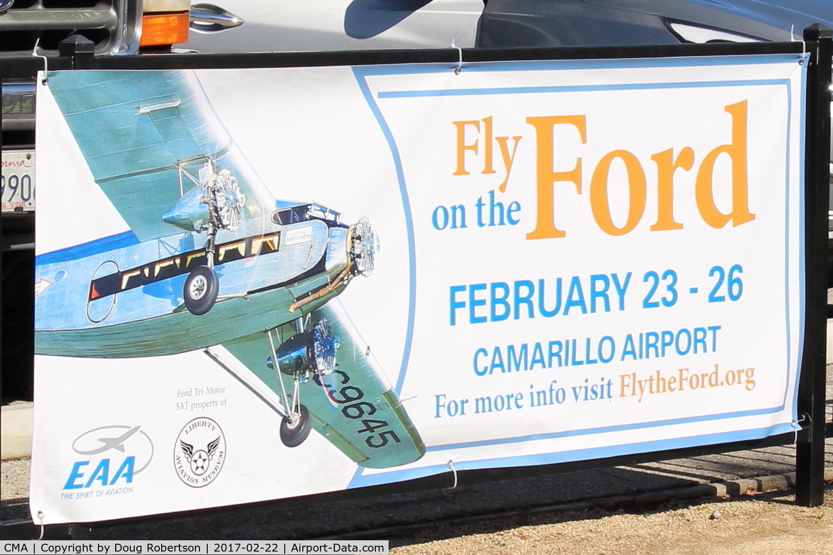 Camarillo Airport (CMA) - Advertisement for the EAA Ford TRI-Motor visit to CMA giving fee-based aircraft rides on dates shown in its Western Tour.