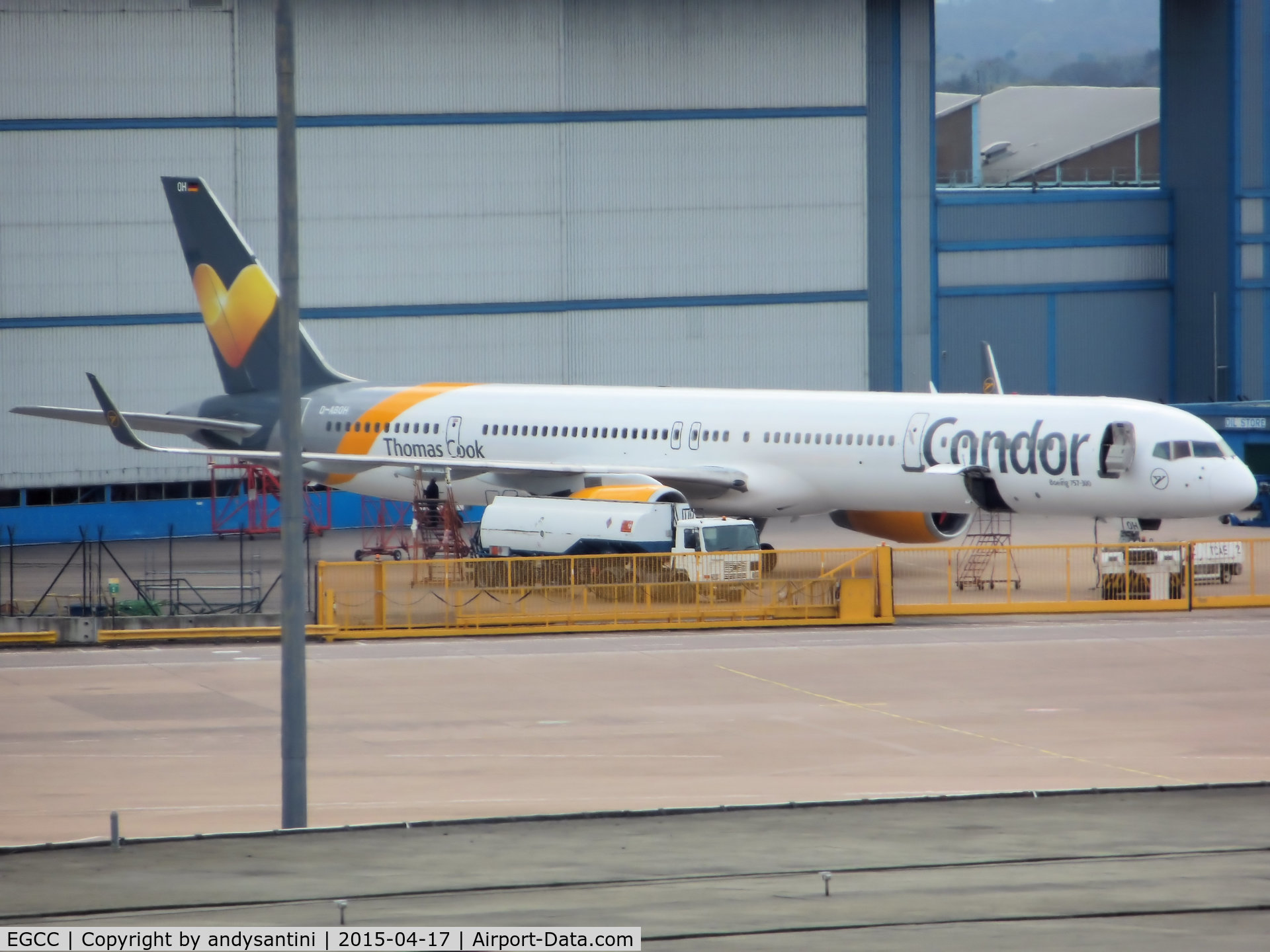 Manchester Airport, Manchester, England United Kingdom (EGCC) - D-ABOH B753 outside thomas cook hanger 