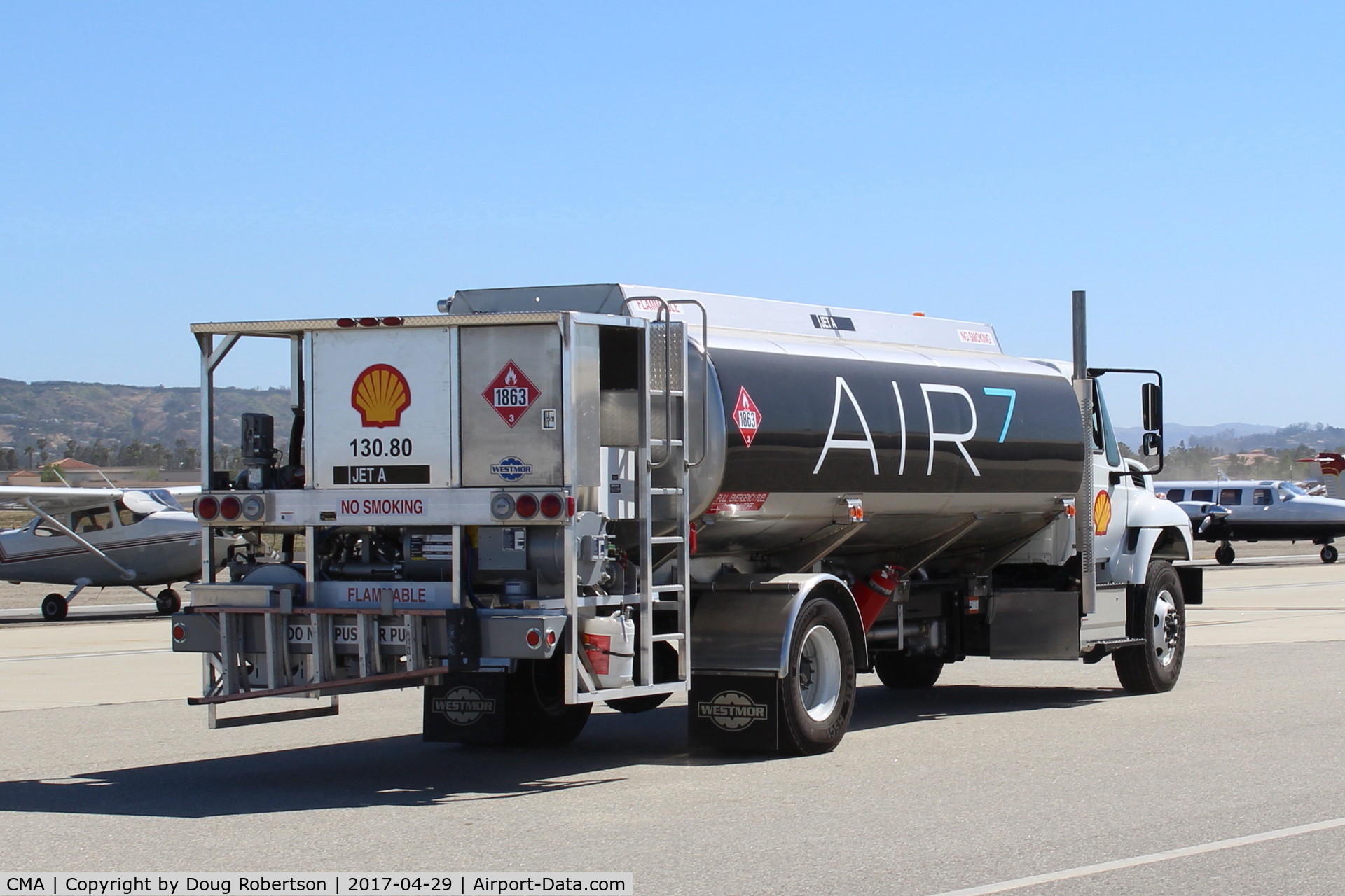 Camarillo Airport (CMA) - AIR7 Fuel Truck, SHELL AVIATION 130 80 JET-A, busy with refueling arrivals-some from East Coast at AOPA-FLY-IN.