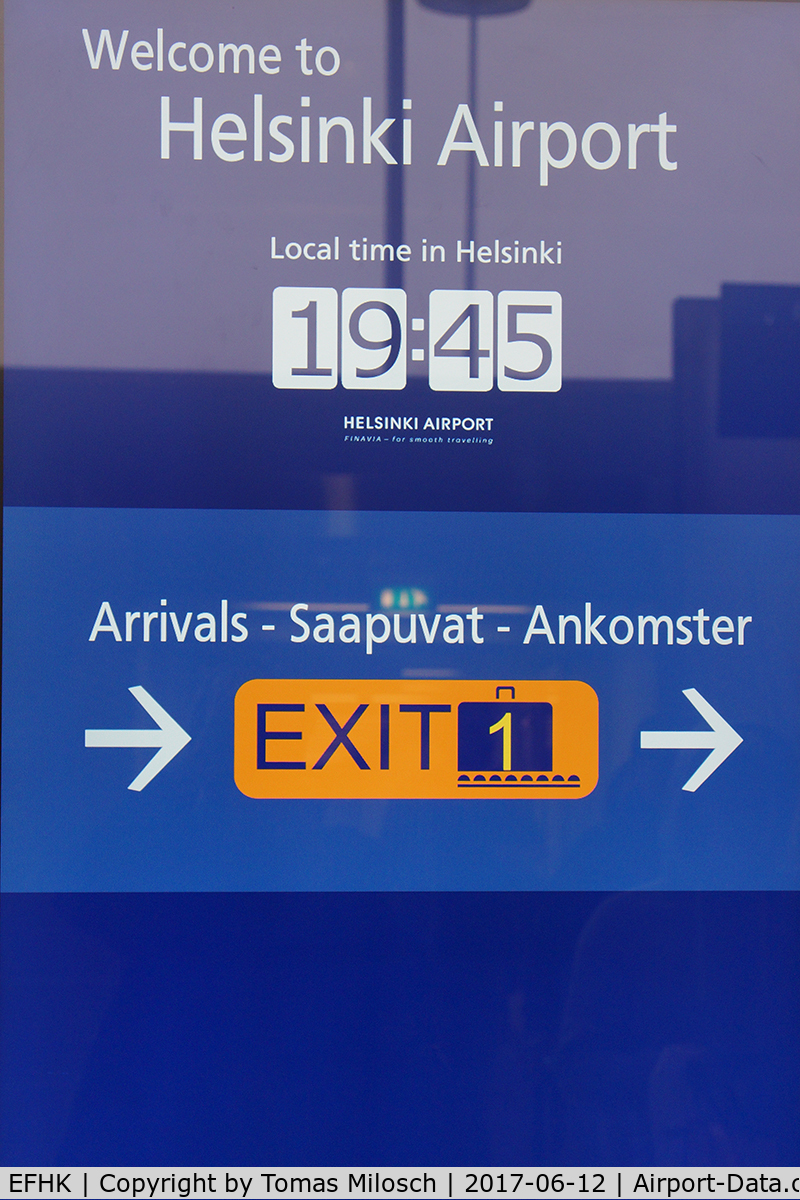 Helsinki-Vantaa Airport, Vantaa Finland (EFHK) - All information is given in three languages: English, Finnish, and Finland's second official language Swedish