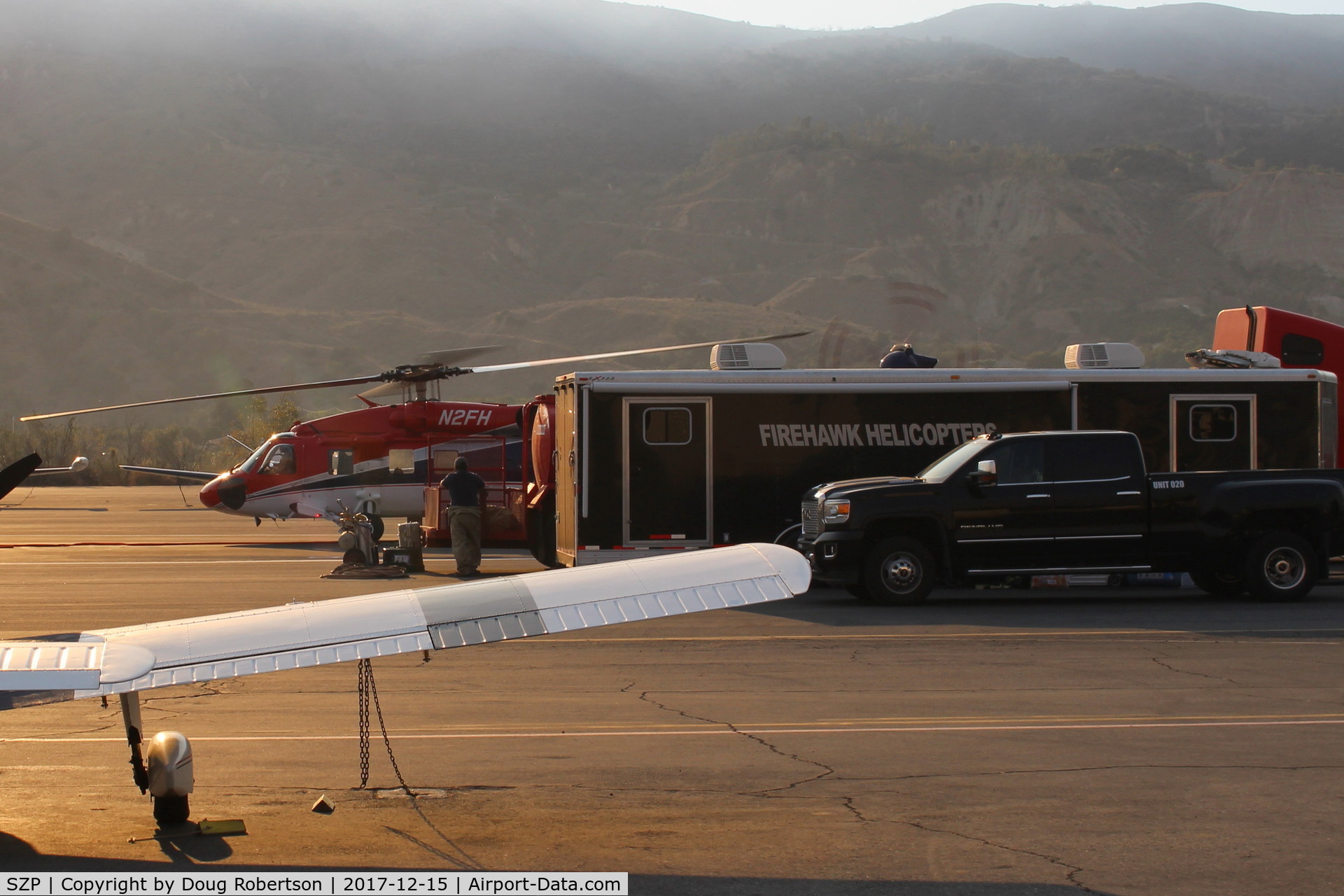 Santa Paula Airport (SZP) - N2FH Firebomber and associated support equipment for the huge, destructive Thomas Fire.