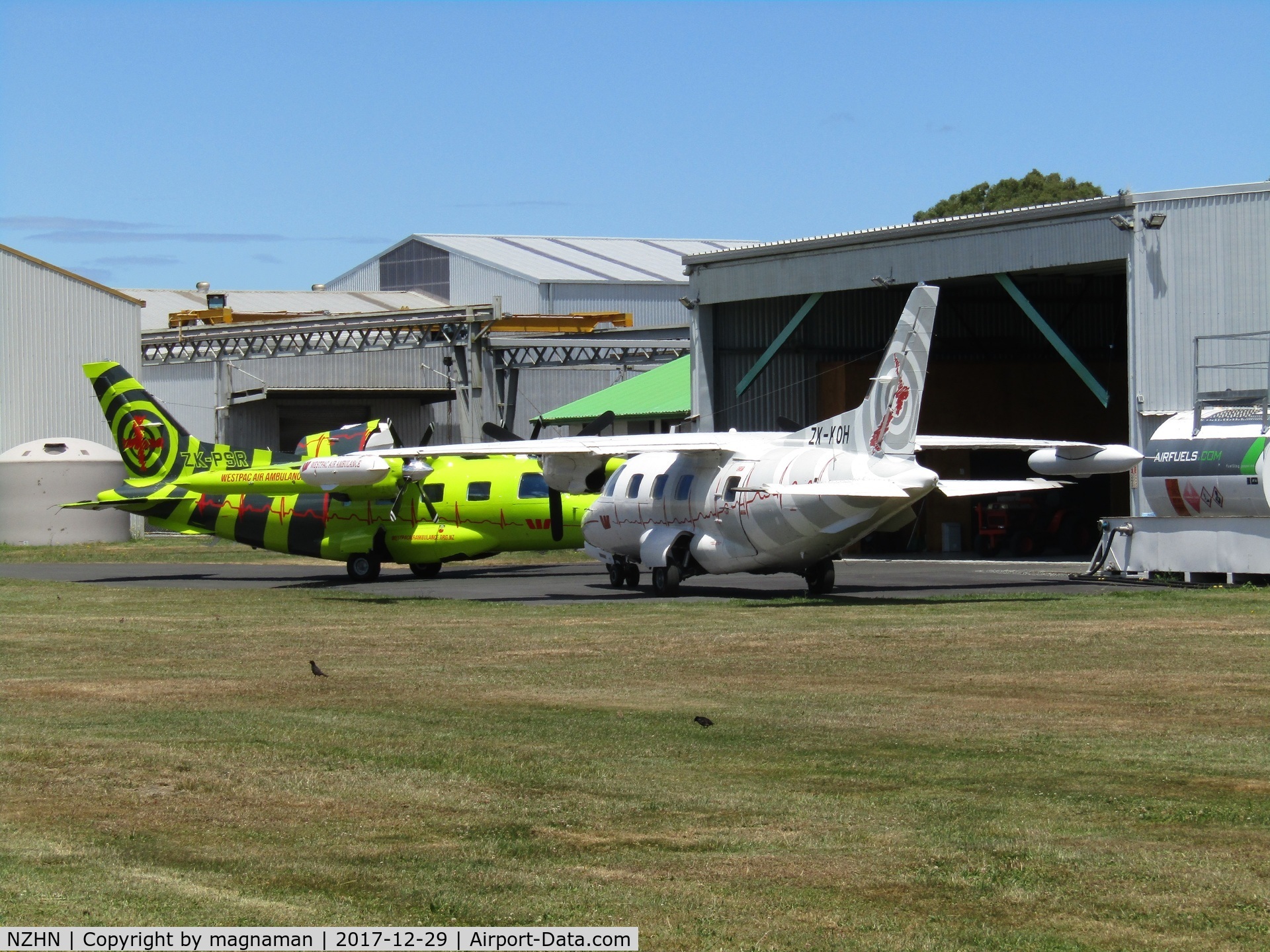 Hamilton International Airport, Hamilton New Zealand (NZHN) - central area of airport with 2 x medic MU-2 - only ones in NZ