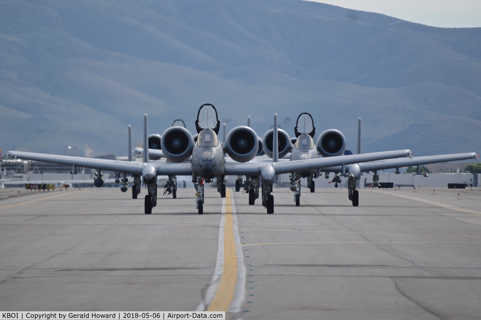 Boise Air Terminal/gowen Fld Airport (BOI) - Four A-10C from the 190th Fighter Sq., Idaho ANG taxiing down Foxtrot to the de arm pad and pre flight inspections.