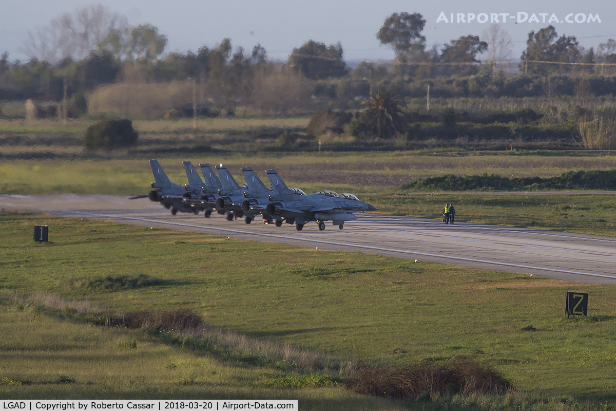 Andravida Airport, Andravida Greece (LGAD) - Hellenic Air Force F-16's on the makeshift ''Last Chance'' during Exercise Iniochos 2018.