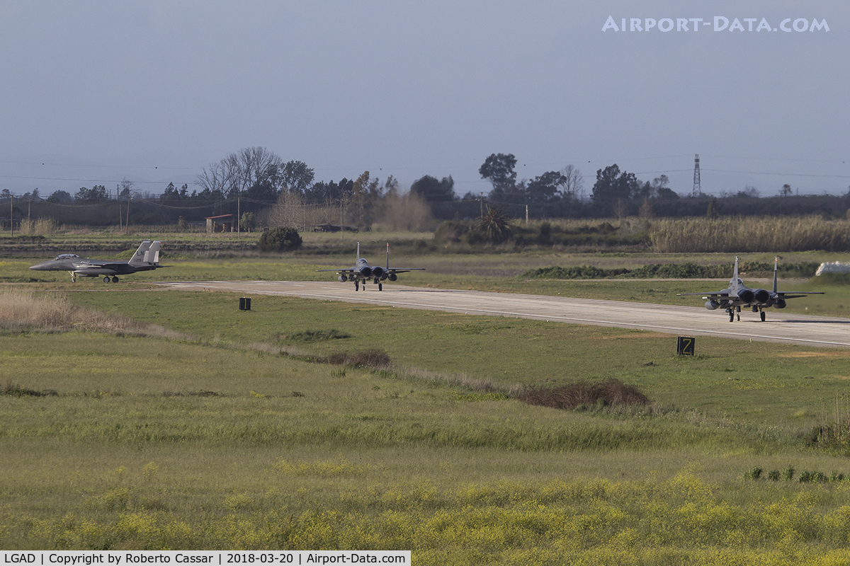 Andravida Airport, Andravida Greece (LGAD) - United States Air Force - Europe Command F-15E's taxiing back to their apron after a sortie during Exercise Iniochos 2018.