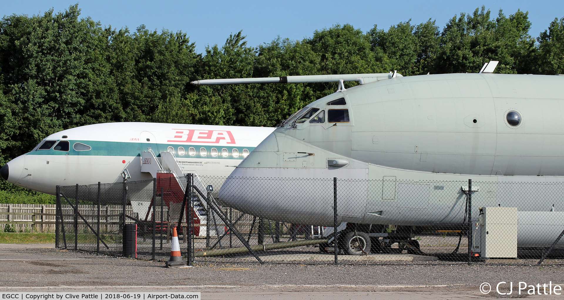 Manchester Airport, Manchester, England United Kingdom (EGCC) - Preserved HS Trident and BAe Nimrod at the 'Runway' Visitor Centre at Manchester EGCC