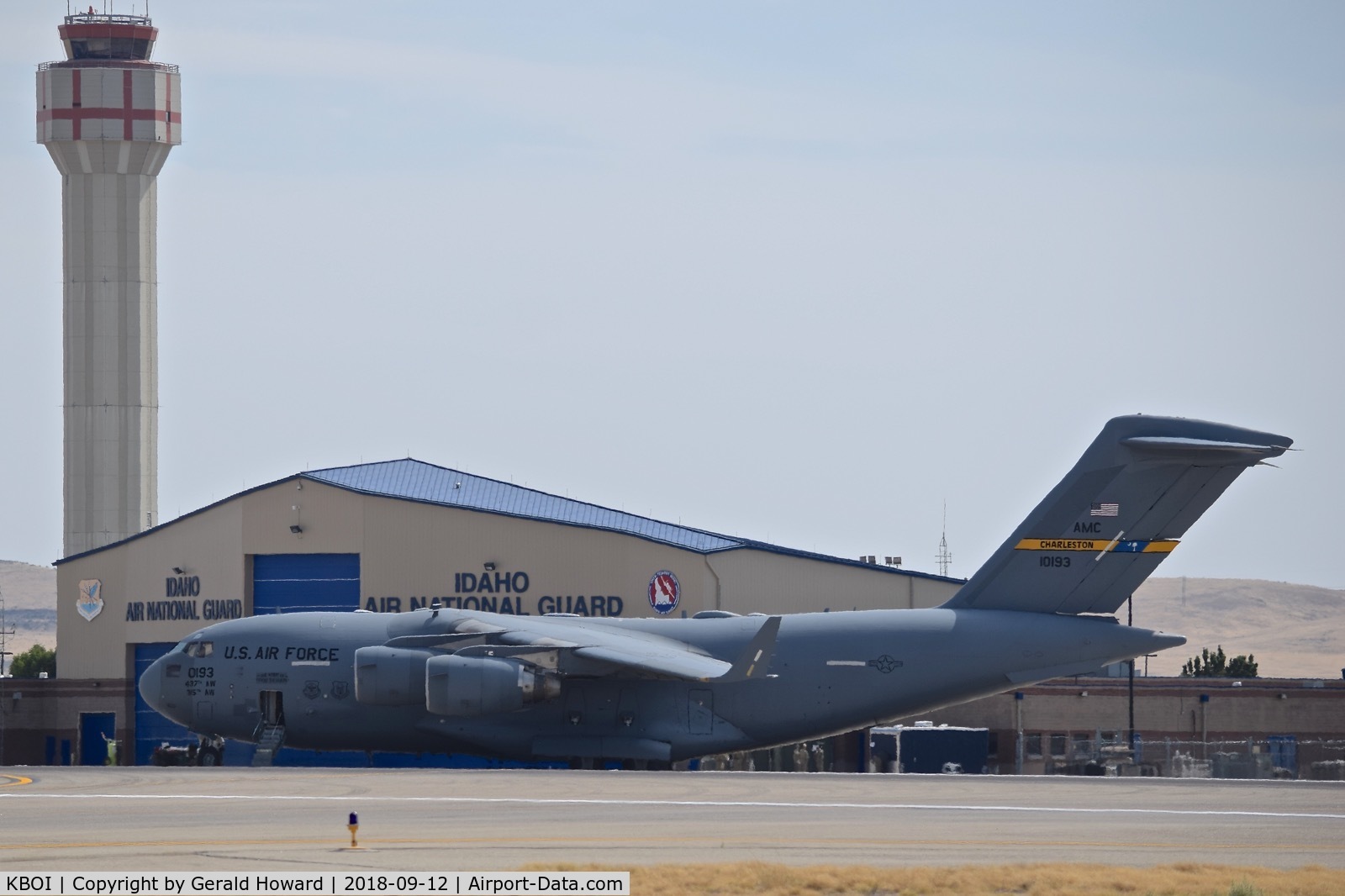 Boise Air Terminal/gowen Fld Airport (BOI) - C-17A from Charleston AFB, SC parked on the Idaho ANG ramp.