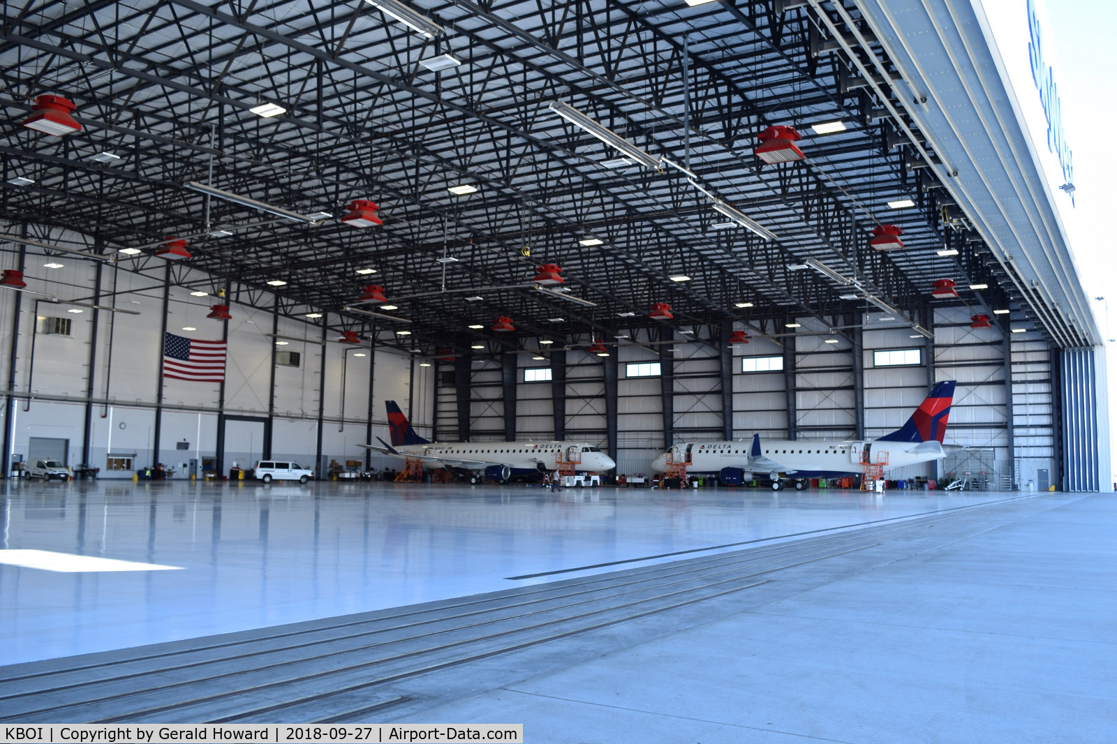 Boise Air Terminal/gowen Fld Airport (BOI) - Two Embraer ERJ 175LRs in the Skywest Maintenance hangar for final checks. Fresh from the factory in South America. Owned by Skywest, but flown under Delta colors.