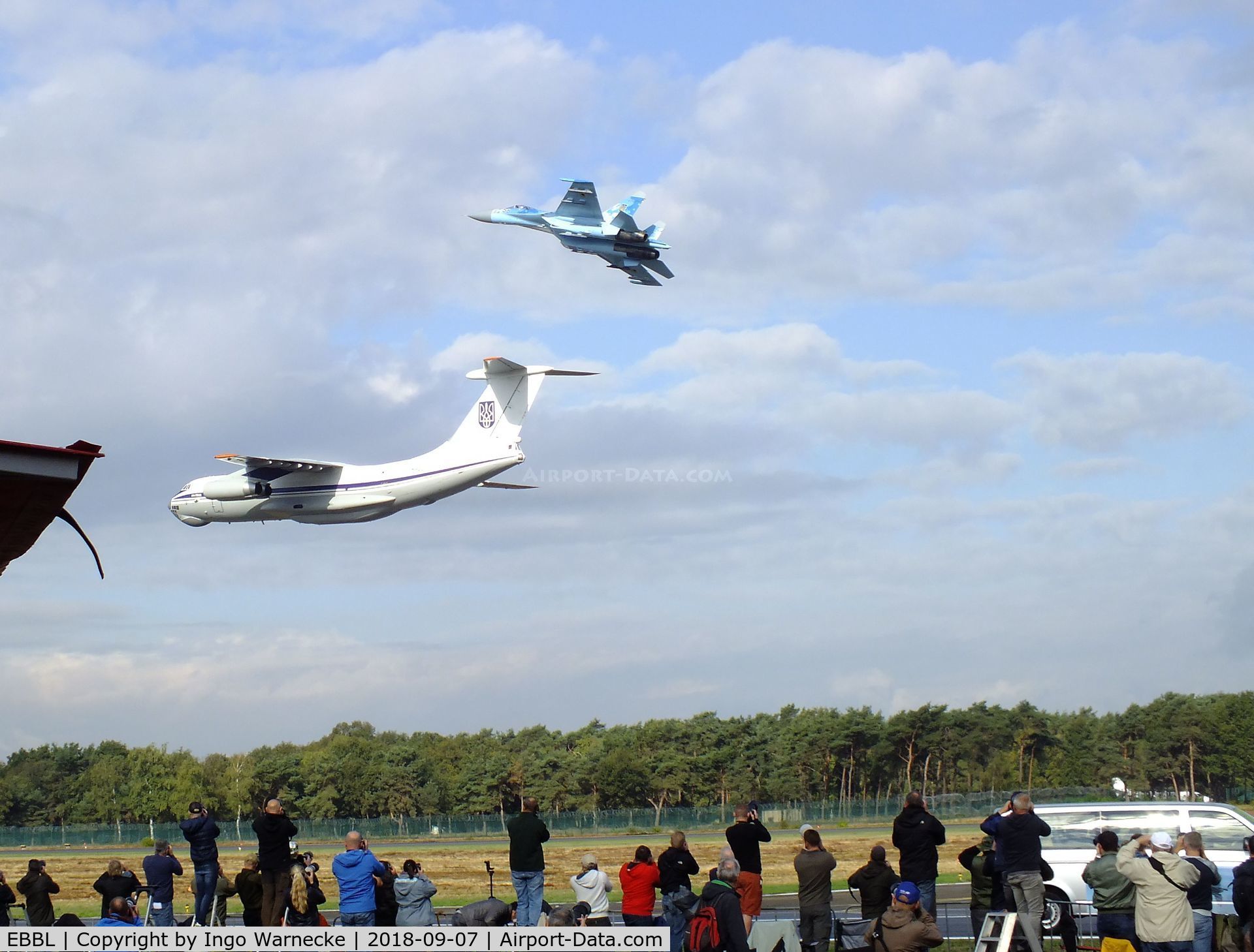 Kleine Brogel Air Base Airport, Kleine Brogel Belgium (EBBL) - Ilyushin Il-76 and Sukhoi Su-27 of the Ukrainian Air Force flypast at the 2018 BAFD Spottersday at Kleine Brogel airbase