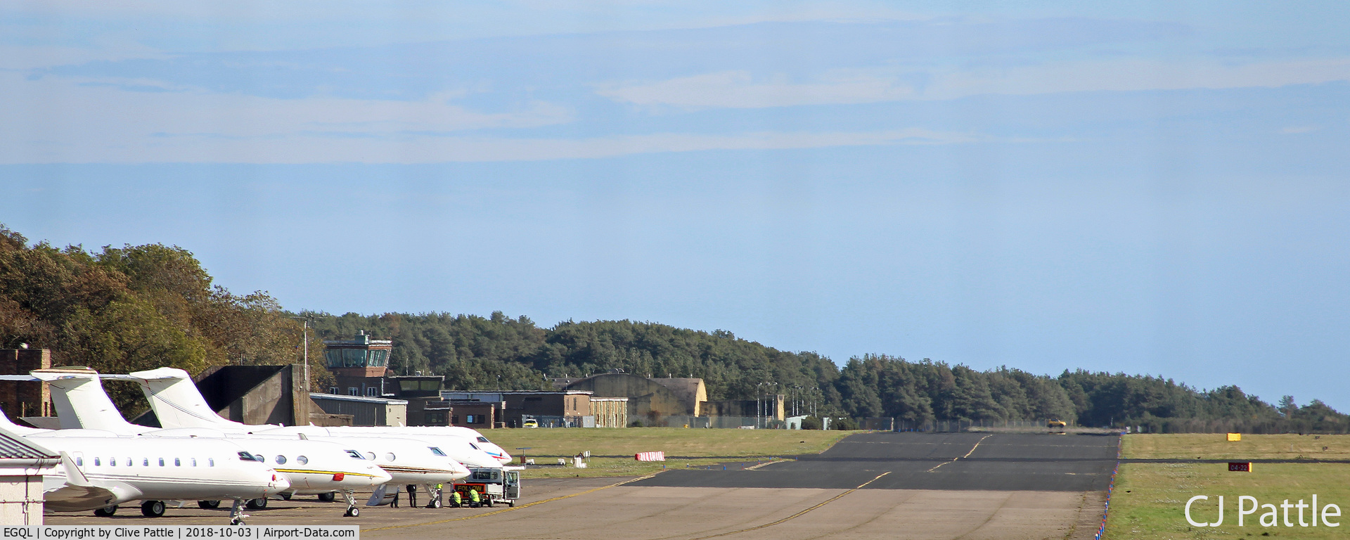 RAF Leuchars Airport, Leuchars, Scotland United Kingdom (EGQL) - A view of the north taxiway with line-up of bizjets at Leuchars Station for the Annual Alfred Dunhill Links Golf Championships being held at the nearby 'Old Course' at St Andrews.