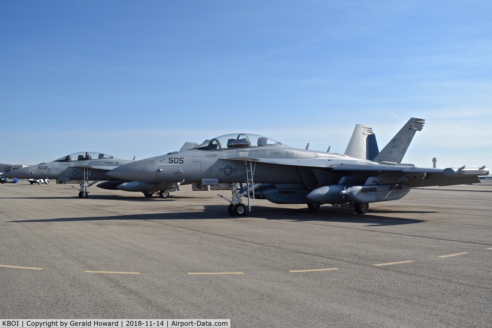Boise Air Terminal/gowen Fld Airport (BOI) - Parked on the north GA ramp.  VAQ-139 “Cougars”  NAS Whidbey Island, WA.