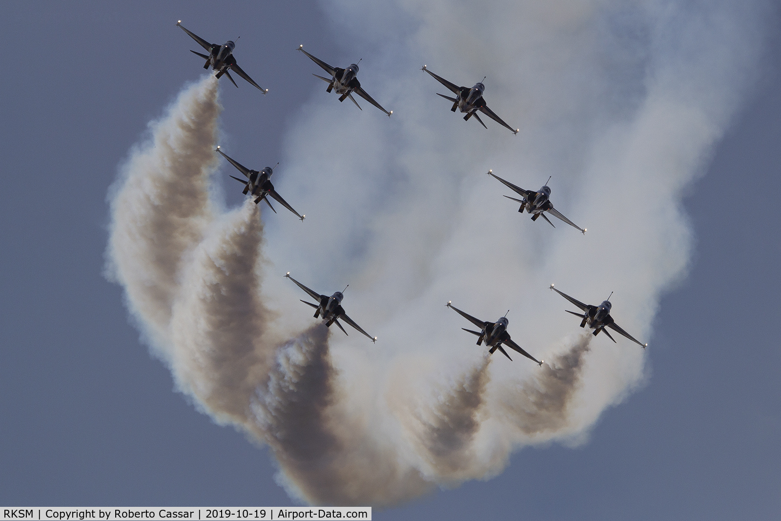 Seoul Airbase Airport, Seoul Korea, Republic of (RKSM) - Republic of Korea , Air Force, Golden Eagles, performing over Seoul Air Base during Seoul ADEX 2019 Edition.